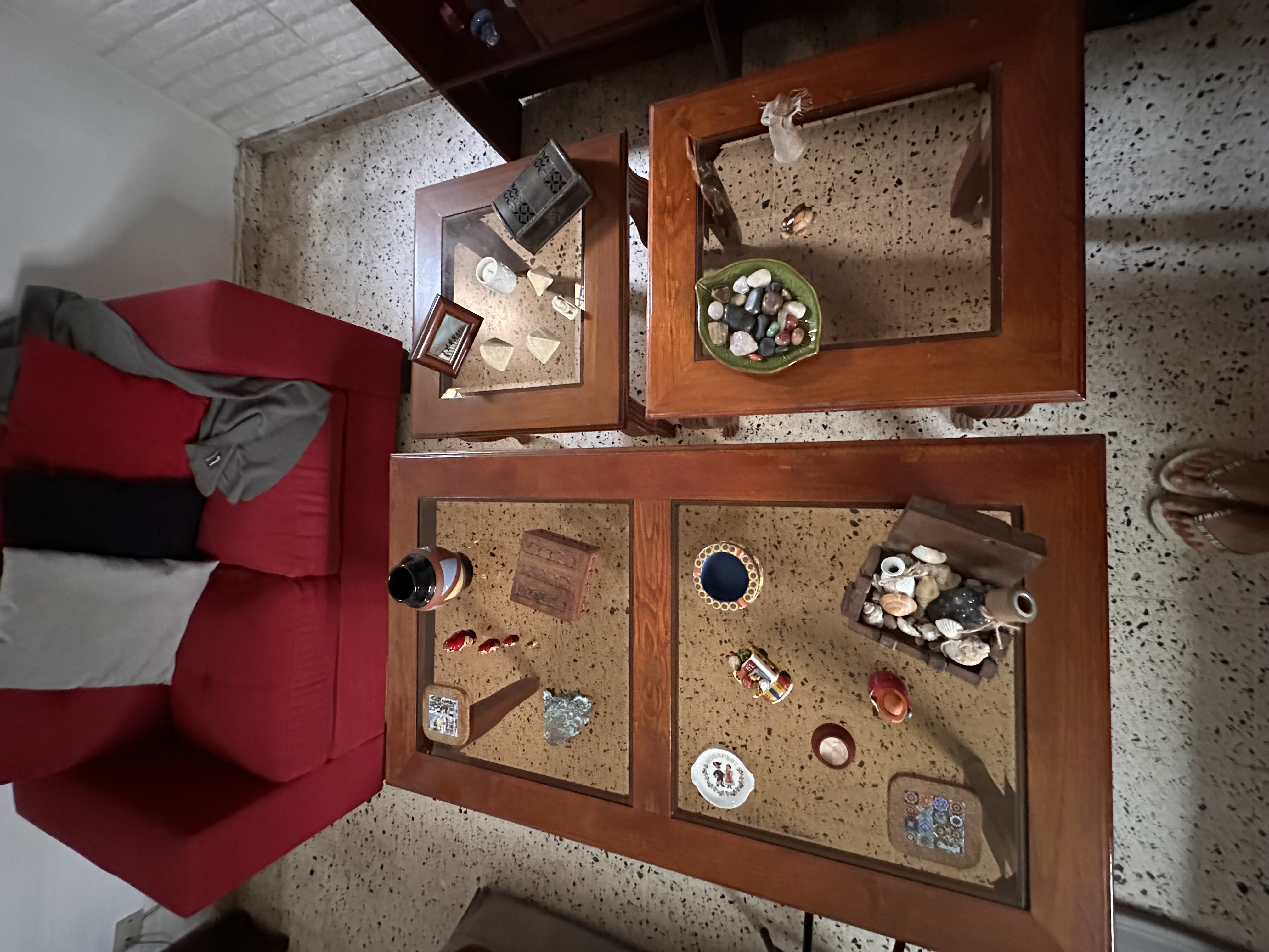 decoración y accesorios - Juego de mesas (3) de centro de sala de madera y cristal