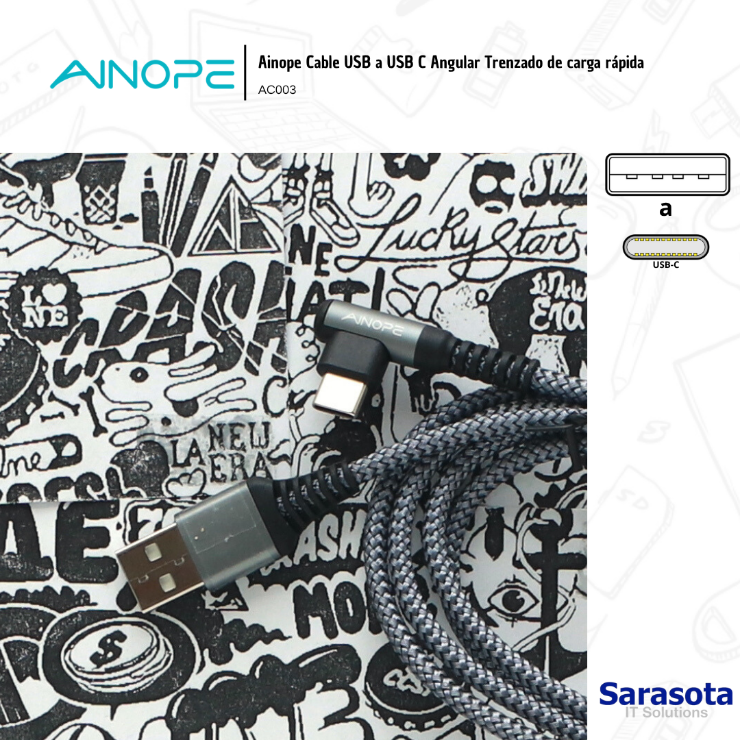 accesorios para electronica - Ainope Cable USB a USB C Angular Trenzado