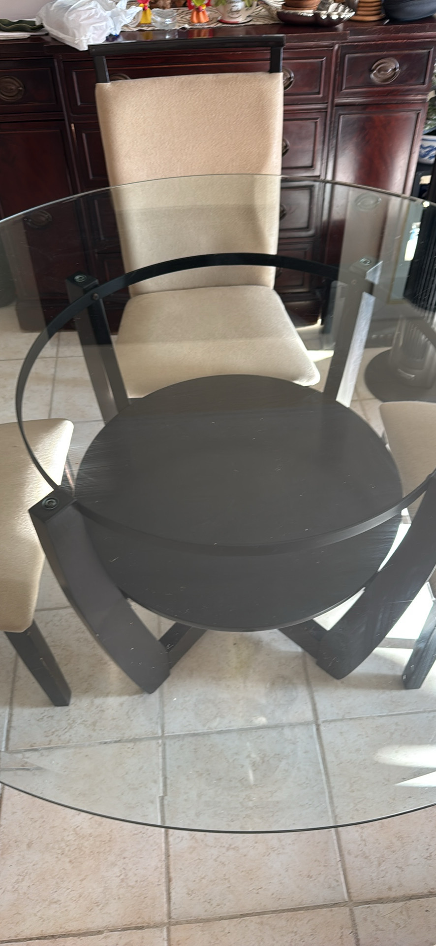 muebles y colchones - mesa de comedor con tope de cristal redonda, dimensiones de 54 pulgadas de ancho