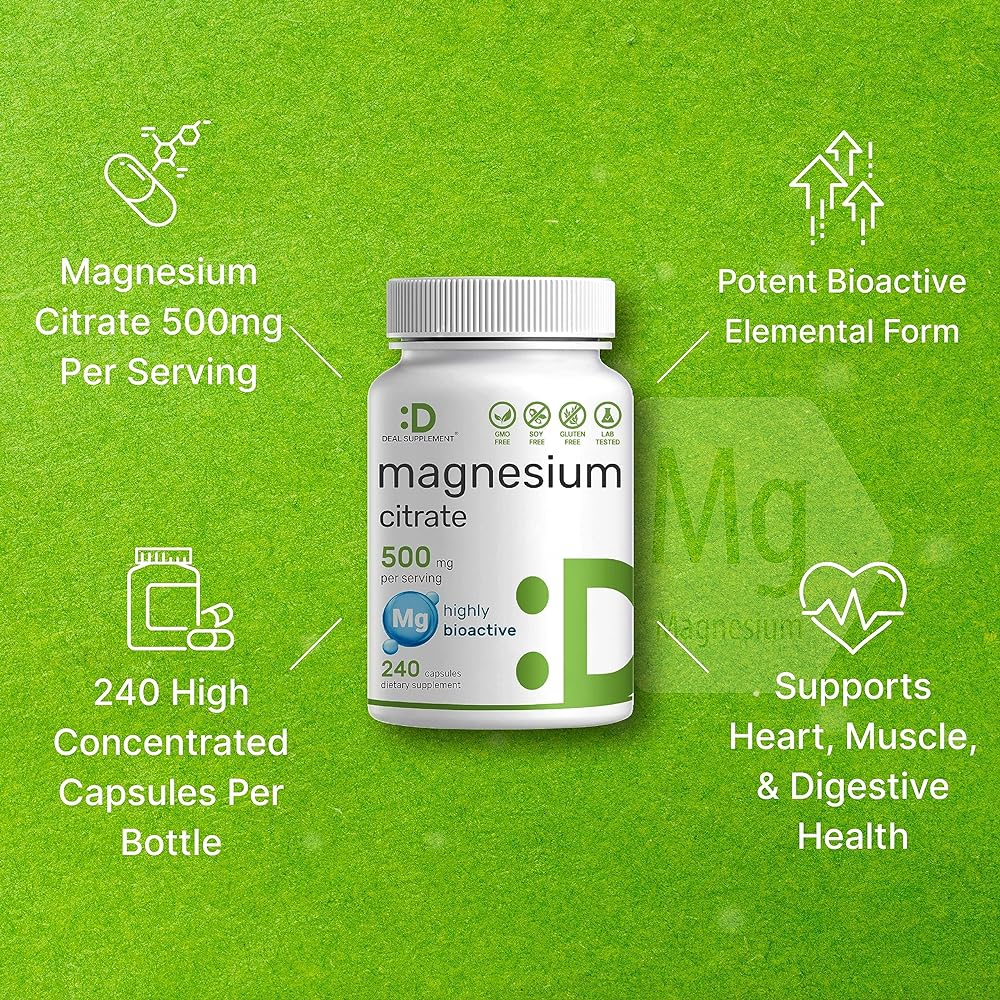 Salud y Equipamiento Médico - Deal Suplemento Citrato De Magnesio 500mg, 240 Cápsulas | Ol 3