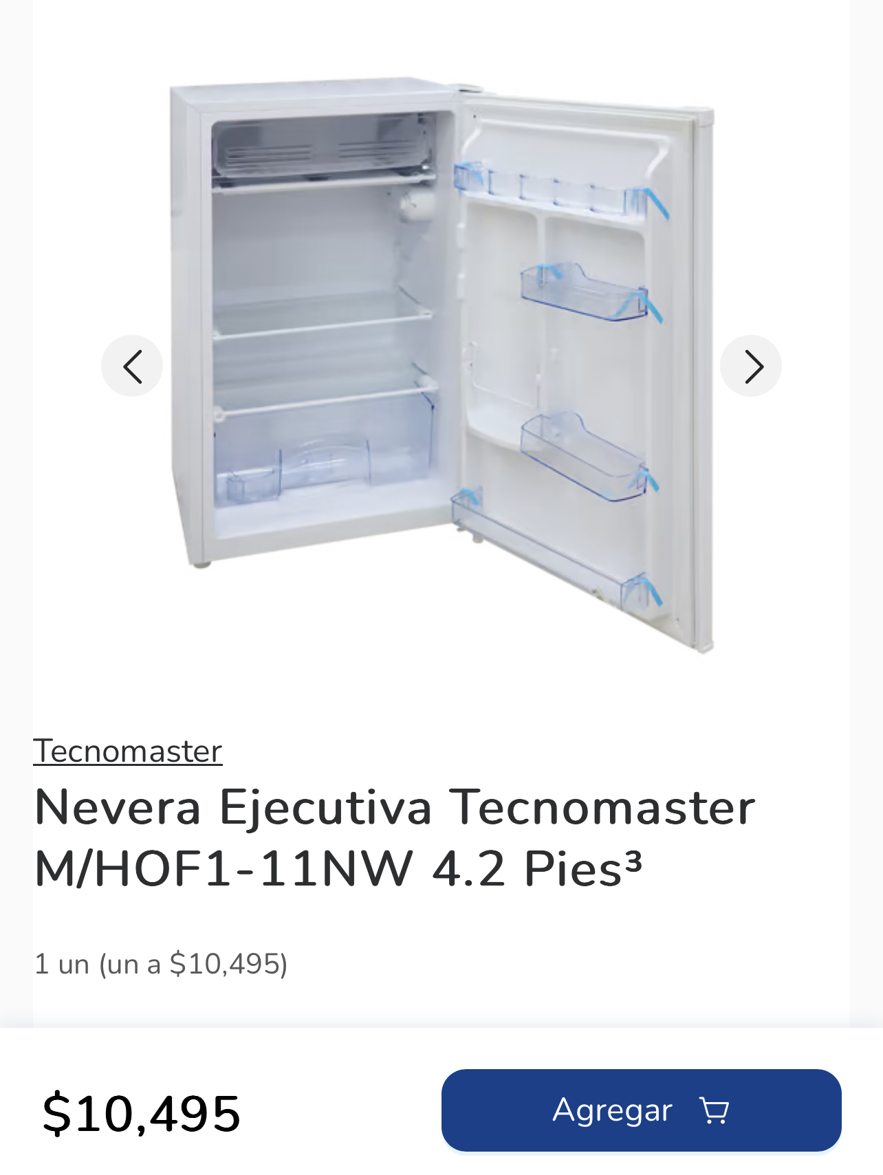 electrodomesticos - Nevera Ejecutiva Tecnomaster M/HOF1-11NW 4.2 Pies3 2