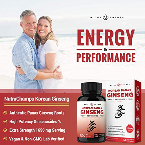 Salud y Equipamiento Médico - Nutrachamps Korean Red Panax Ginseng 1000mg 120 Cápsulas Veg 3