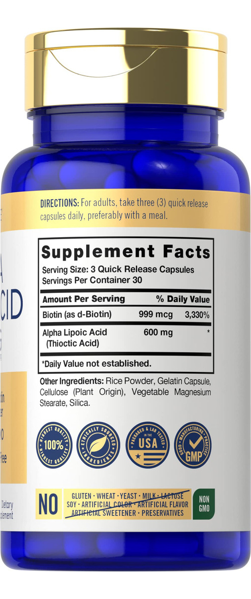 Salud y Equipamiento Médico - Acido Alfa Lipoico 600 Mg 90 Cap Carlyle 1
