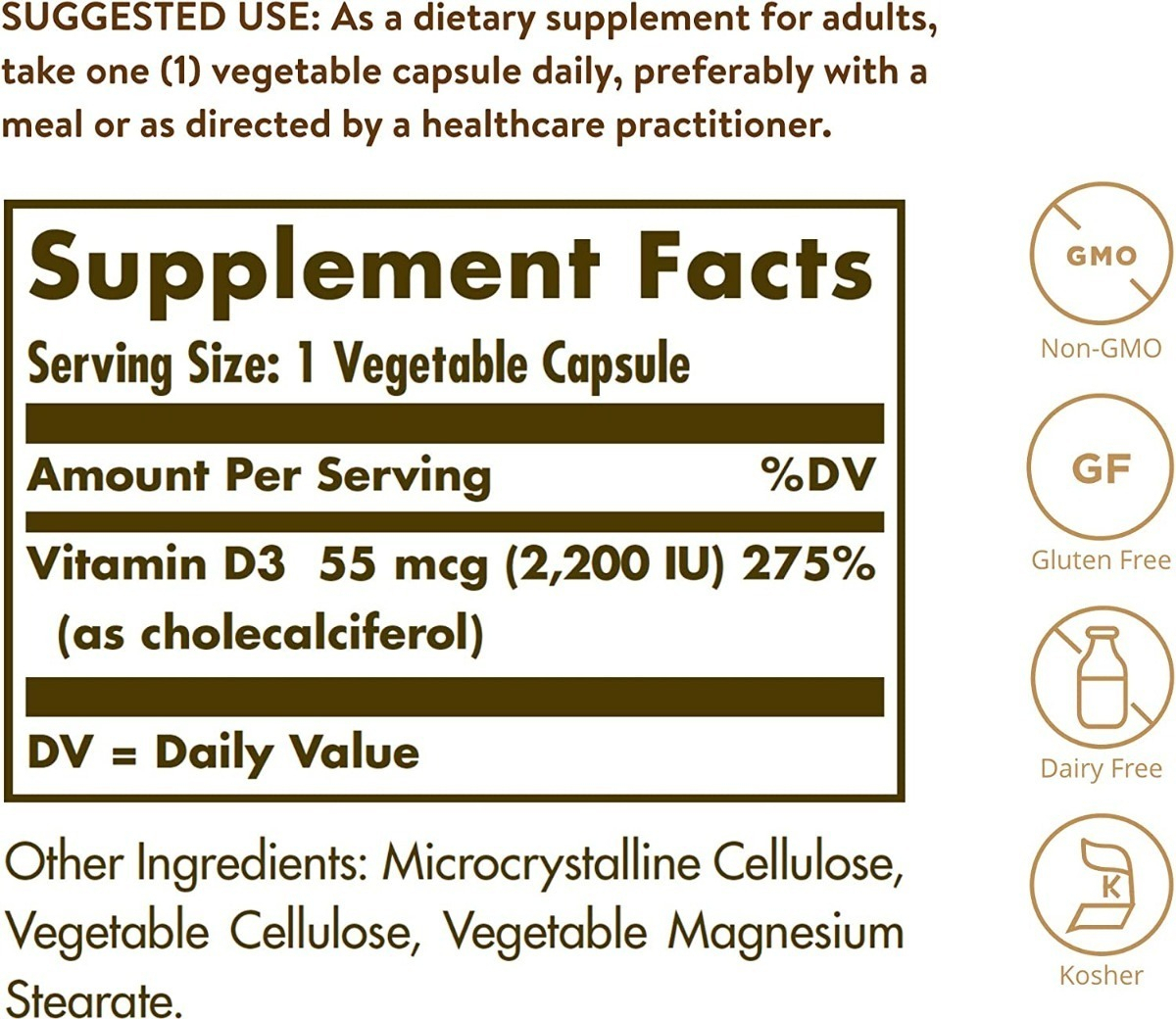 Salud y Equipamiento Médico - Vitamina D3 55mcg 100caps Solgar 1