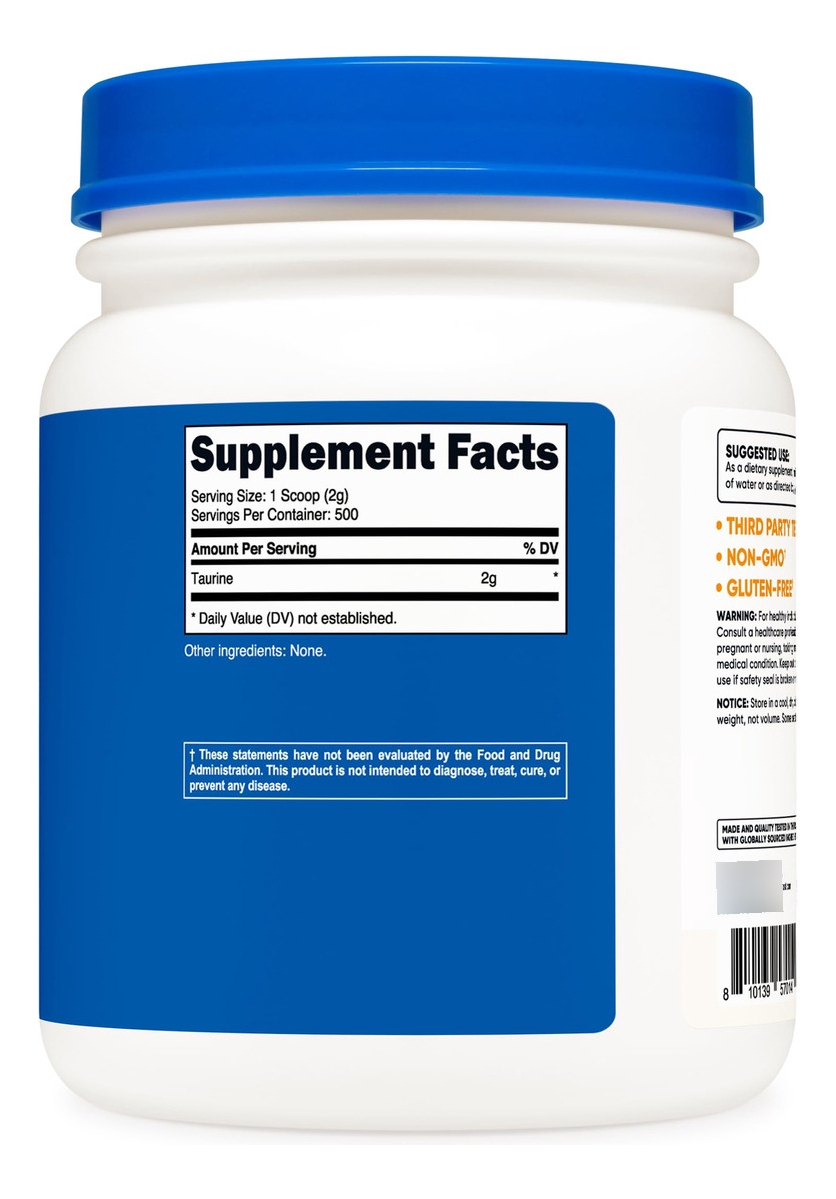 Salud y Equipamiento Médico - Taurina En Polvo Nutricost (1kg) - 500 Raciones 4