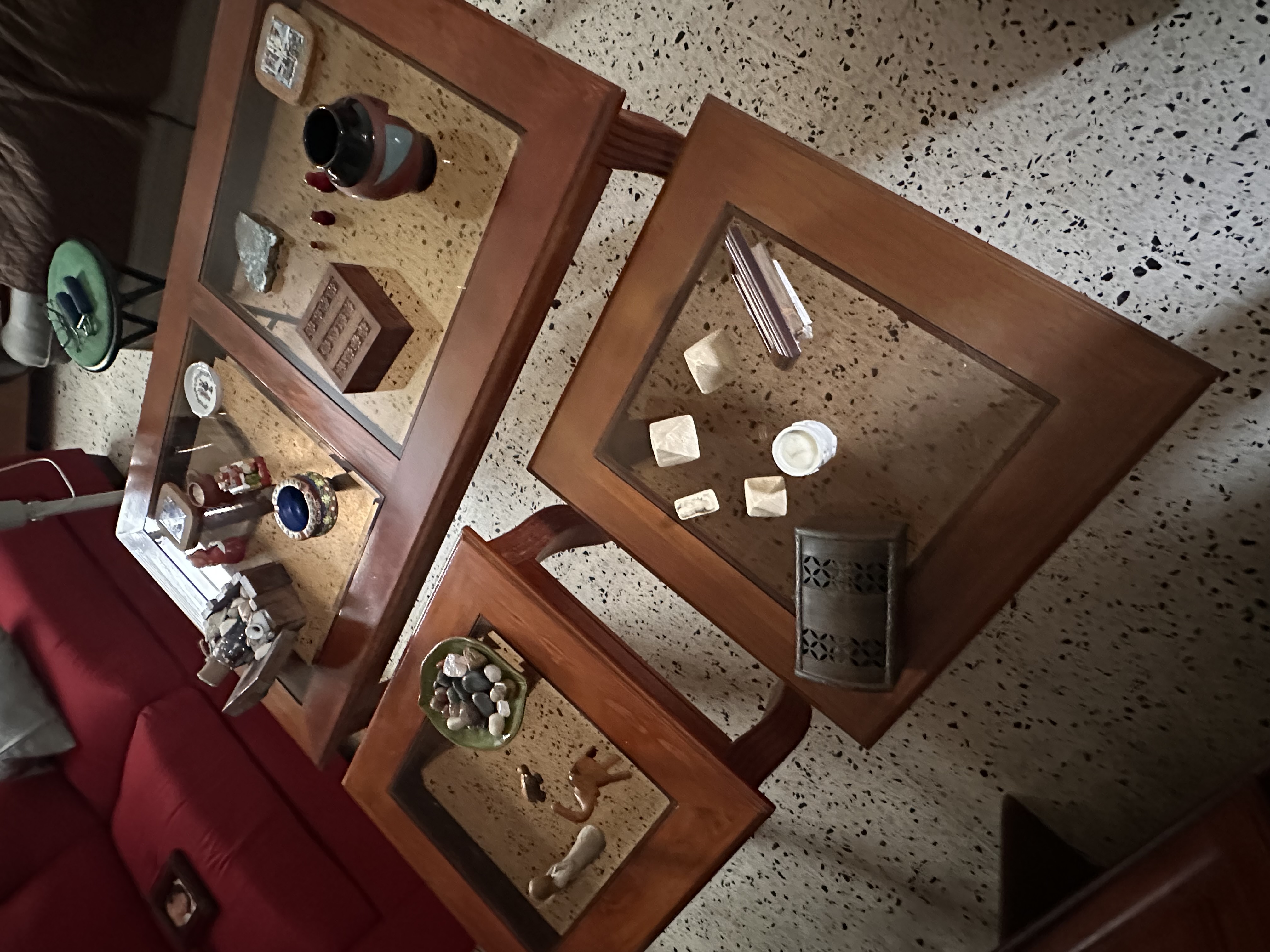 decoración y accesorios - Juego de mesas (3) de centro de sala de madera y cristal 4