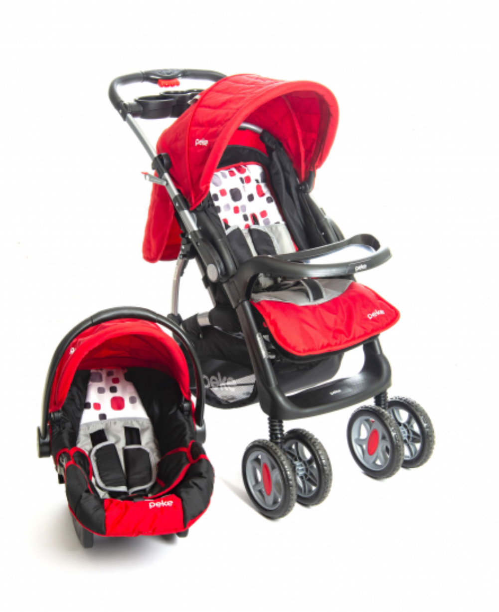 coches y sillas - vendo coche y silla de carro 2 en 1 , marca peke , color rojo con negro  . 0
