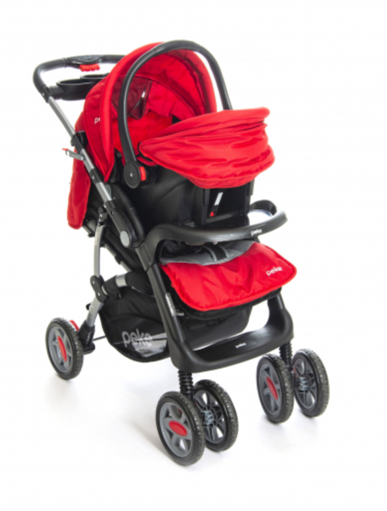 coches y sillas - vendo coche y silla de carro 2 en 1 , marca peke , color rojo con negro  . 1