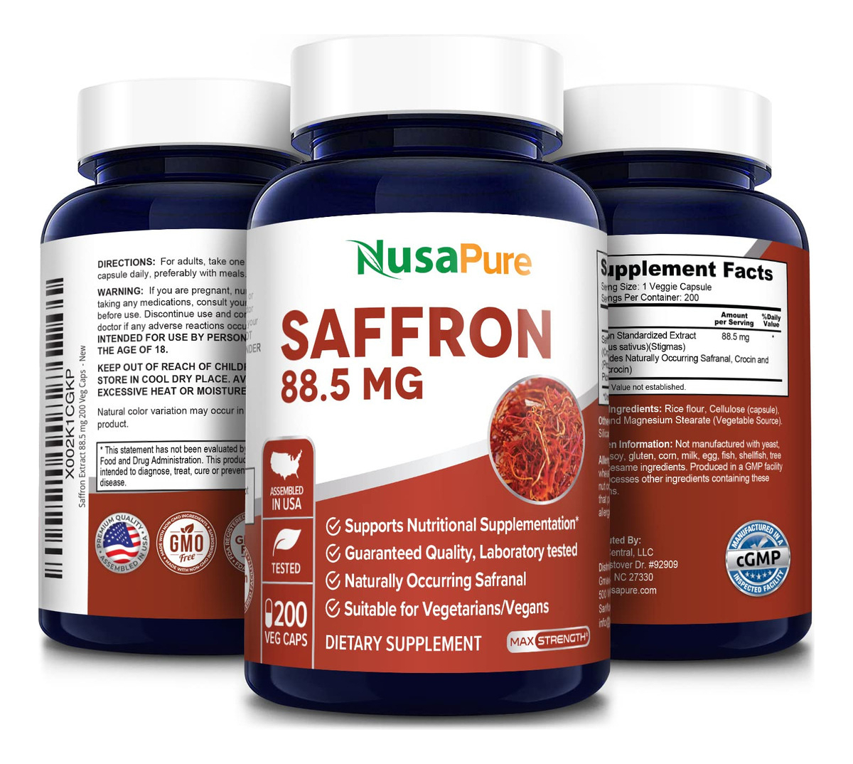 Salud y Equipamiento Médico - Azafran Puro De 88.50 Mg 200 Cap Nusapure 3