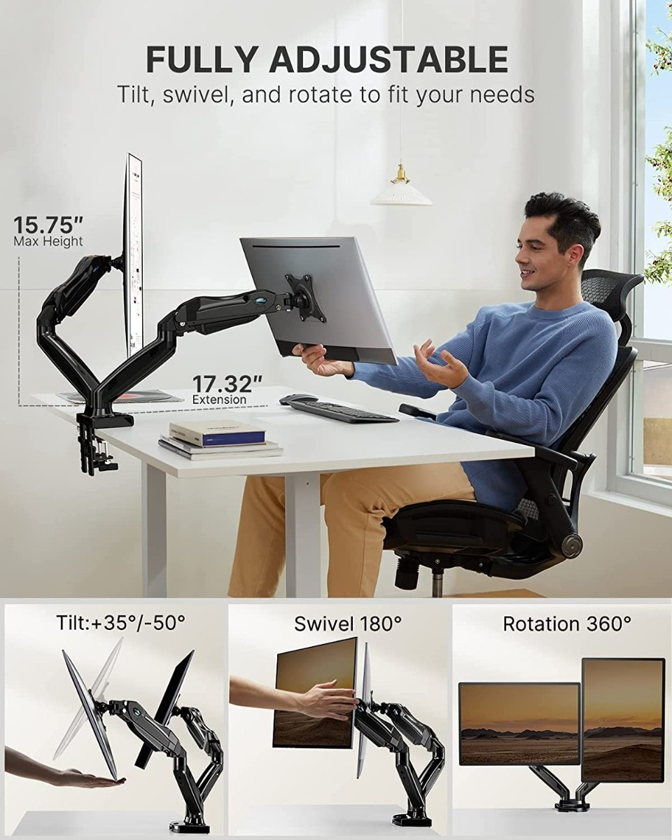 Salud y Equipamiento Médico - Soporte Monitor Dual Para Pantalla Pc De 13 A 27 Pulgadas 4