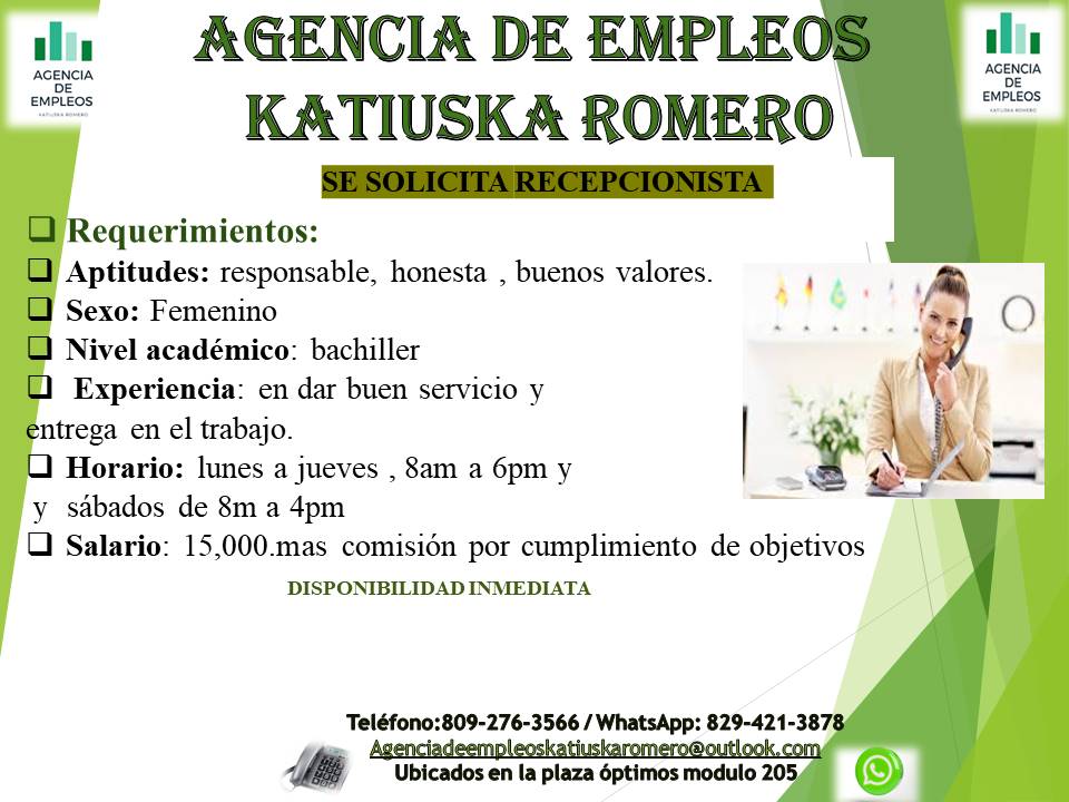 empleos disponibles - RECEPCIONISTA  1