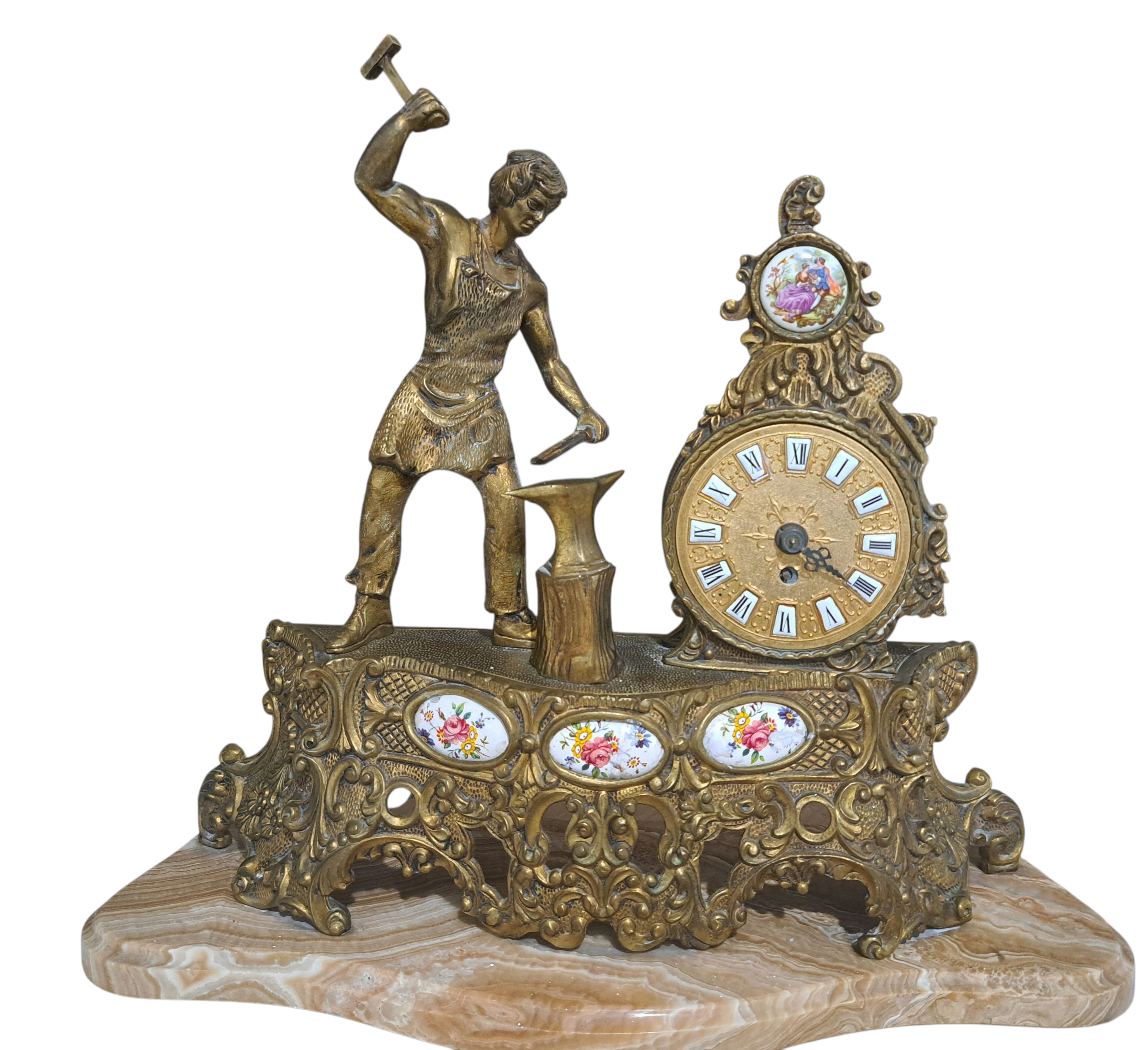 arte y antigüedades - HERMOSO RELOJ ANTIGUO, MARMOL BRONCE Y PORCELANA  0