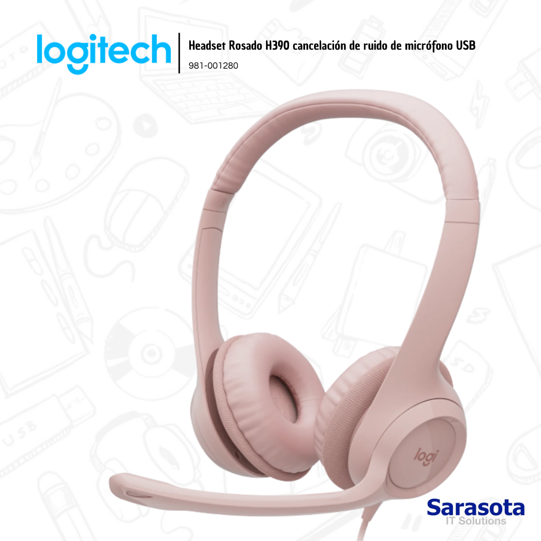accesorios para electronica - Logitech Headset Rosado H390 cancelación de ruido 