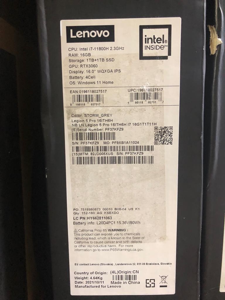 celulares y tabletas - Lenovo Legion 5 Pro RTX3060 16GB/1TB+1TB 3