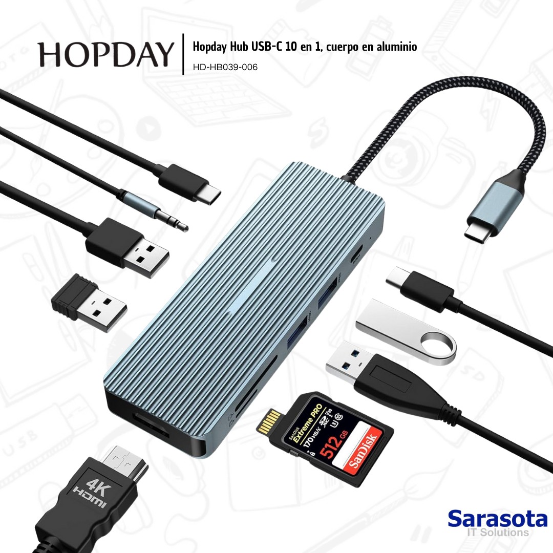 accesorios para electronica - HopDay Hub USB-C 10 en 1 2
