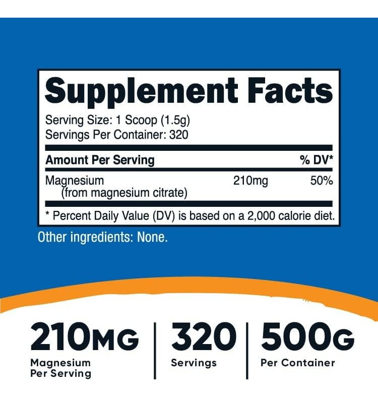 Salud y Equipamiento Médico - Polvo De Citrato De Magnesio Nutricost 500 Gr Sin Sabor 4