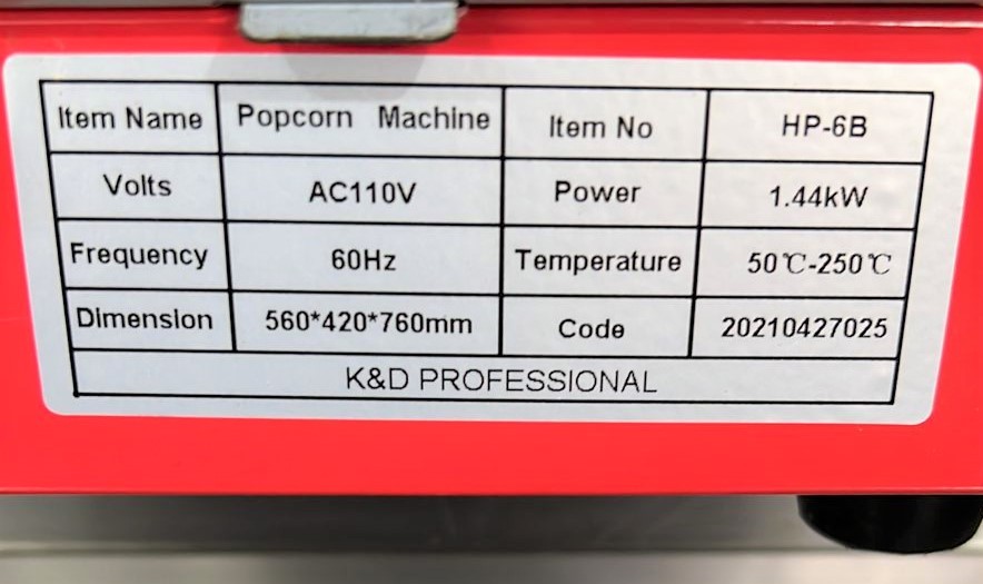equipos profesionales - Maquina de Palomitas, Marca K&D 2