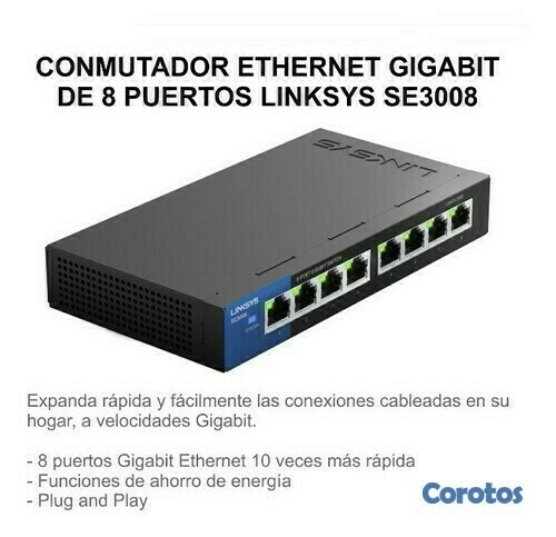 computadoras y laptops - SWITCH 8 PUERTOS LINKSYS SE3008, 8 PUERTOS GIGABIT  100/100/1000 1