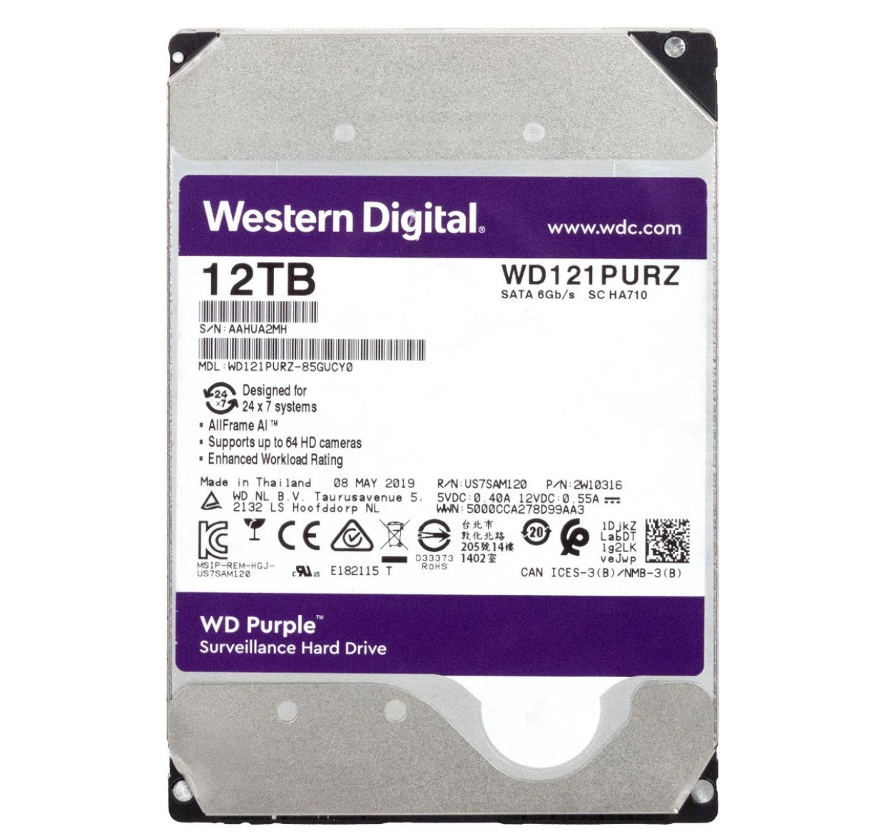 computadoras y laptops - Wd Purple Wd121purz Sc Ha710 12Tb 7.2K 256Mb Sata Iii 3.5''
