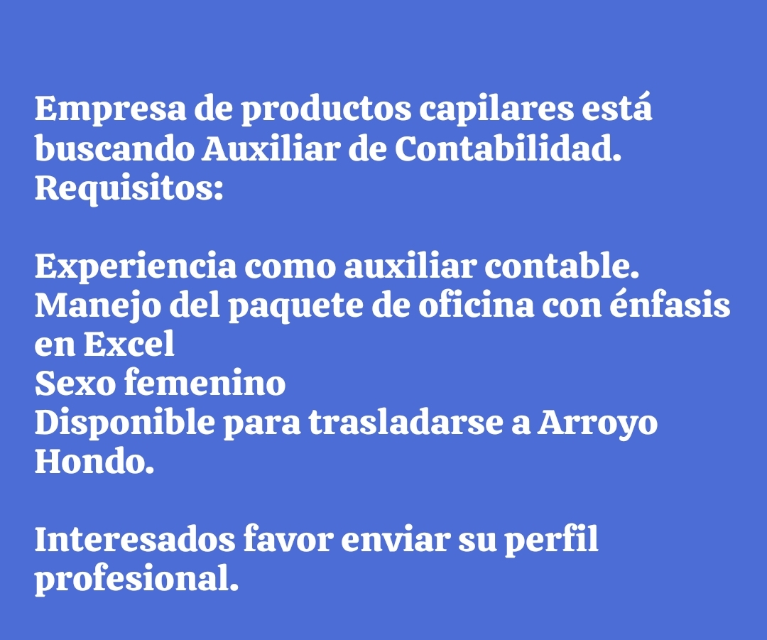 empleos disponibles - Auxiliar de contabilidad que maneje Excel 