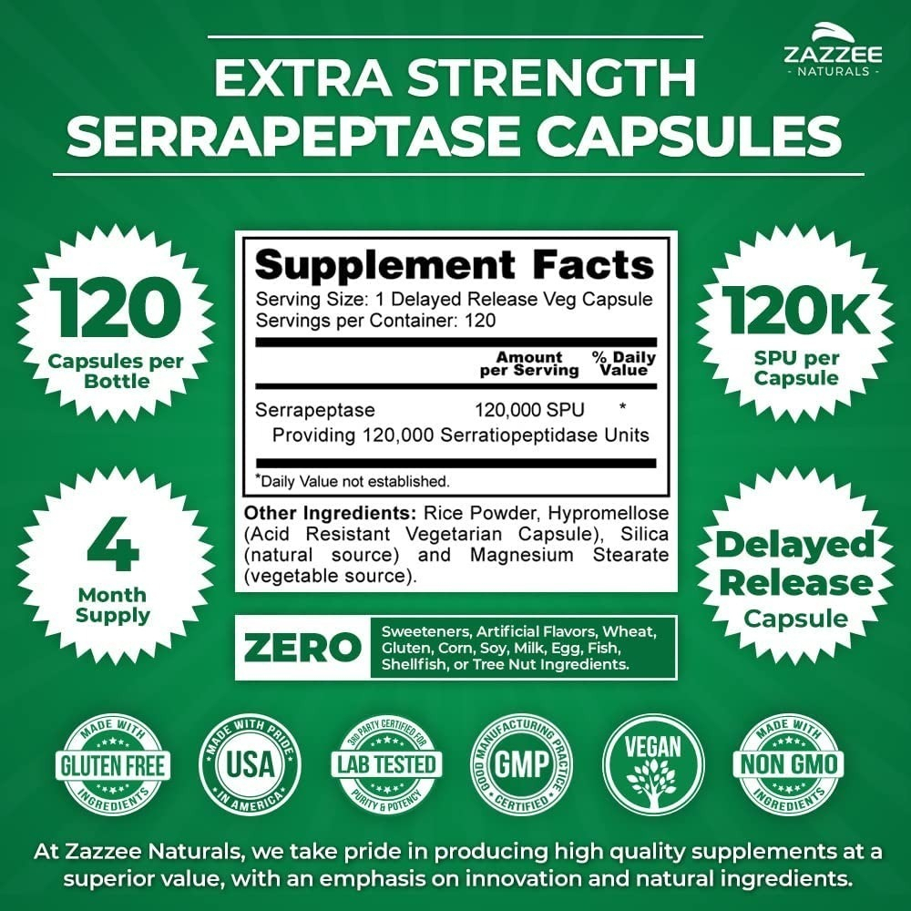 Salud y Equipamiento Médico - Serrapeptase 120 Caps Zazzee 1