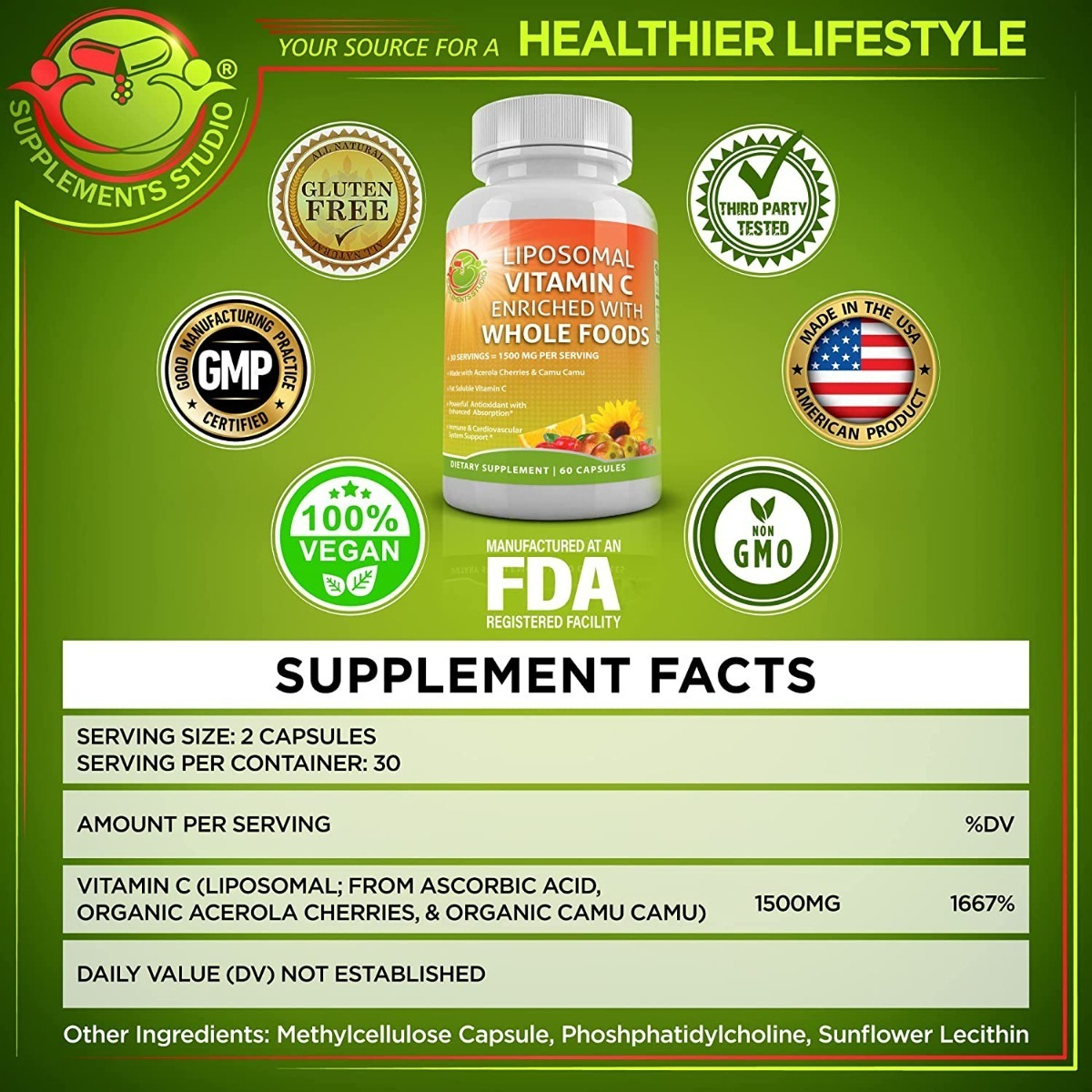 Salud y Equipamiento Médico - Vitamina C 60 Cap Supplements - Un - Unidad A $3554 1
