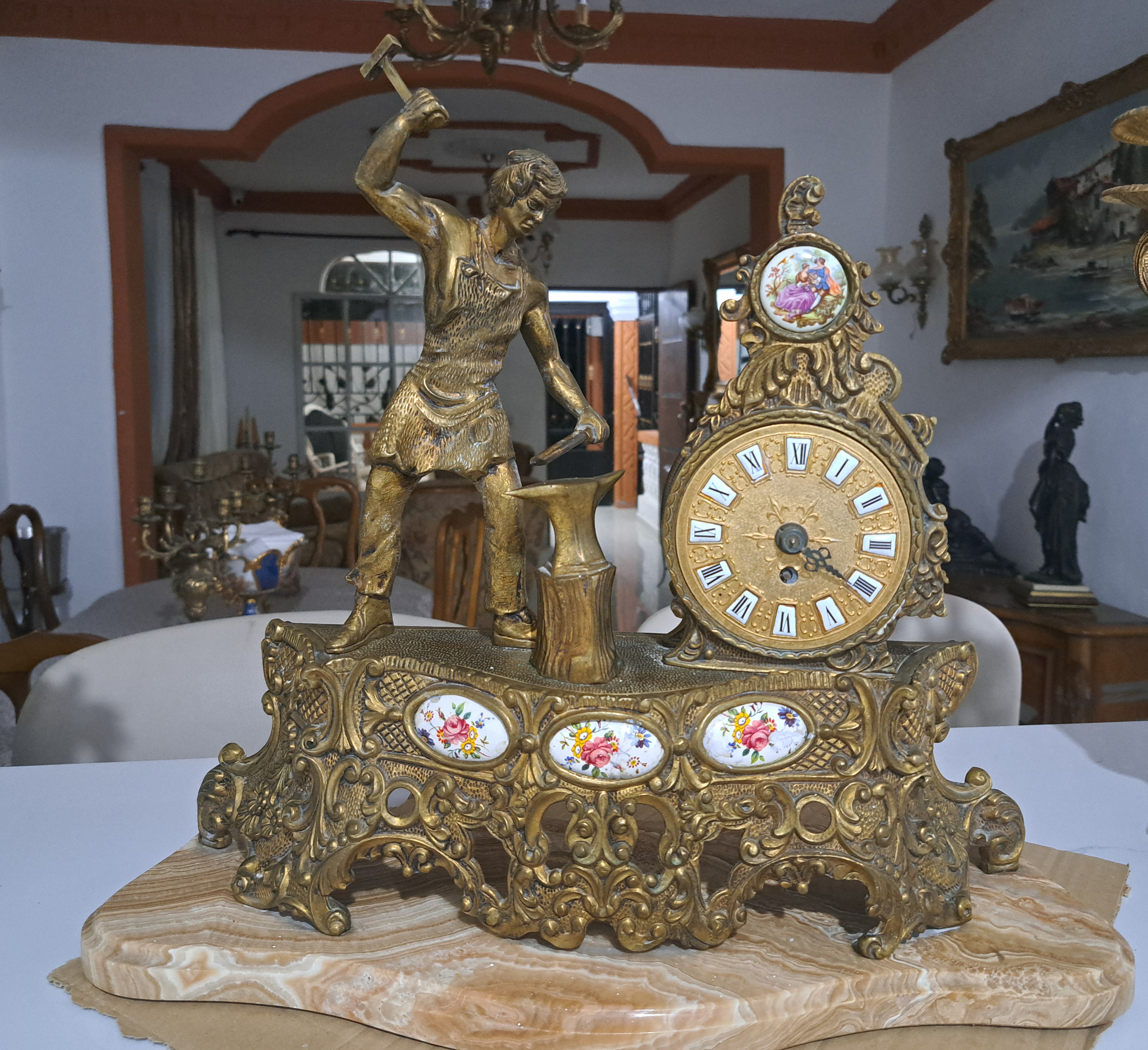 arte y antigüedades - HERMOSO RELOJ ANTIGUO, MARMOL BRONCE Y PORCELANA  2
