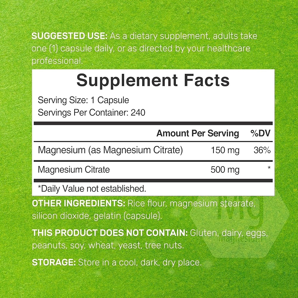 Salud y Equipamiento Médico - Deal Suplemento Citrato De Magnesio 500mg, 240 Cápsulas | Ol 1