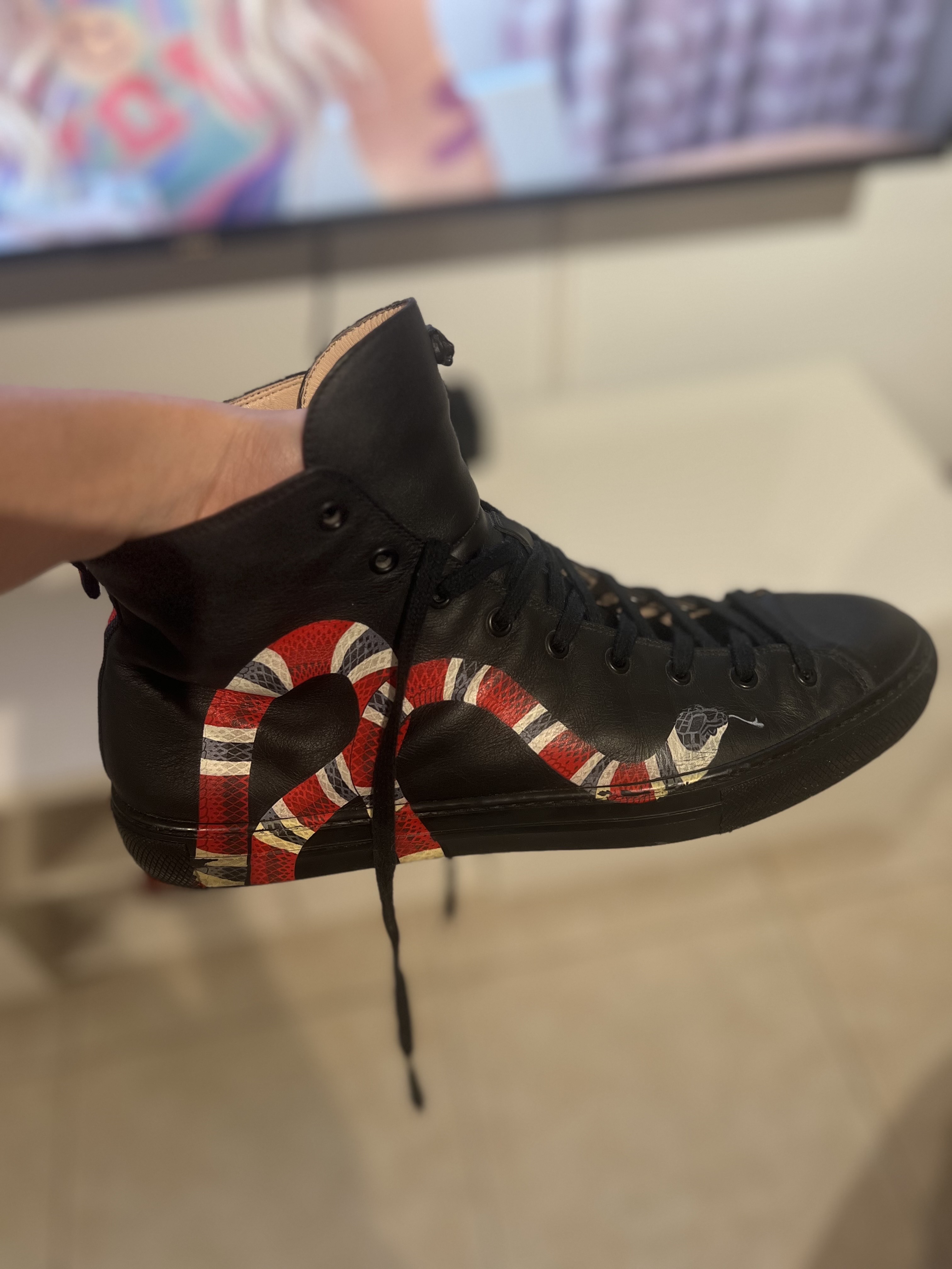 zapatos para hombre - Tenis Gucci Leather High Top Snake
