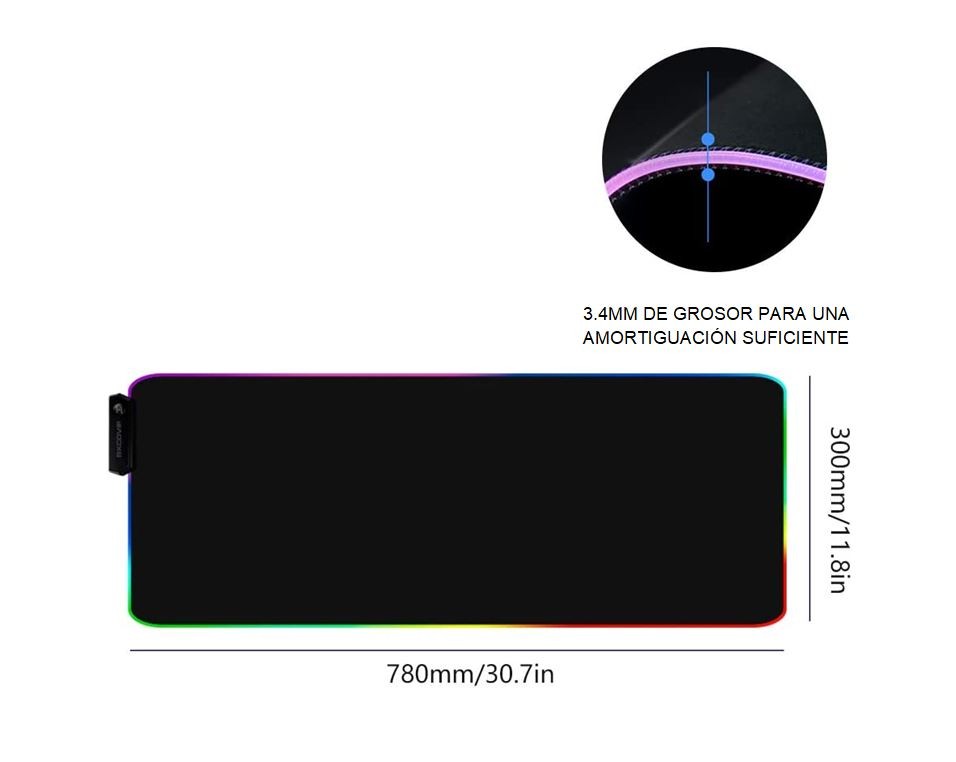 accesorios para electronica - Mousepad Gaming RGB de escritorio para Teclado y Ratón, Goma Impermeable con Bas 3
