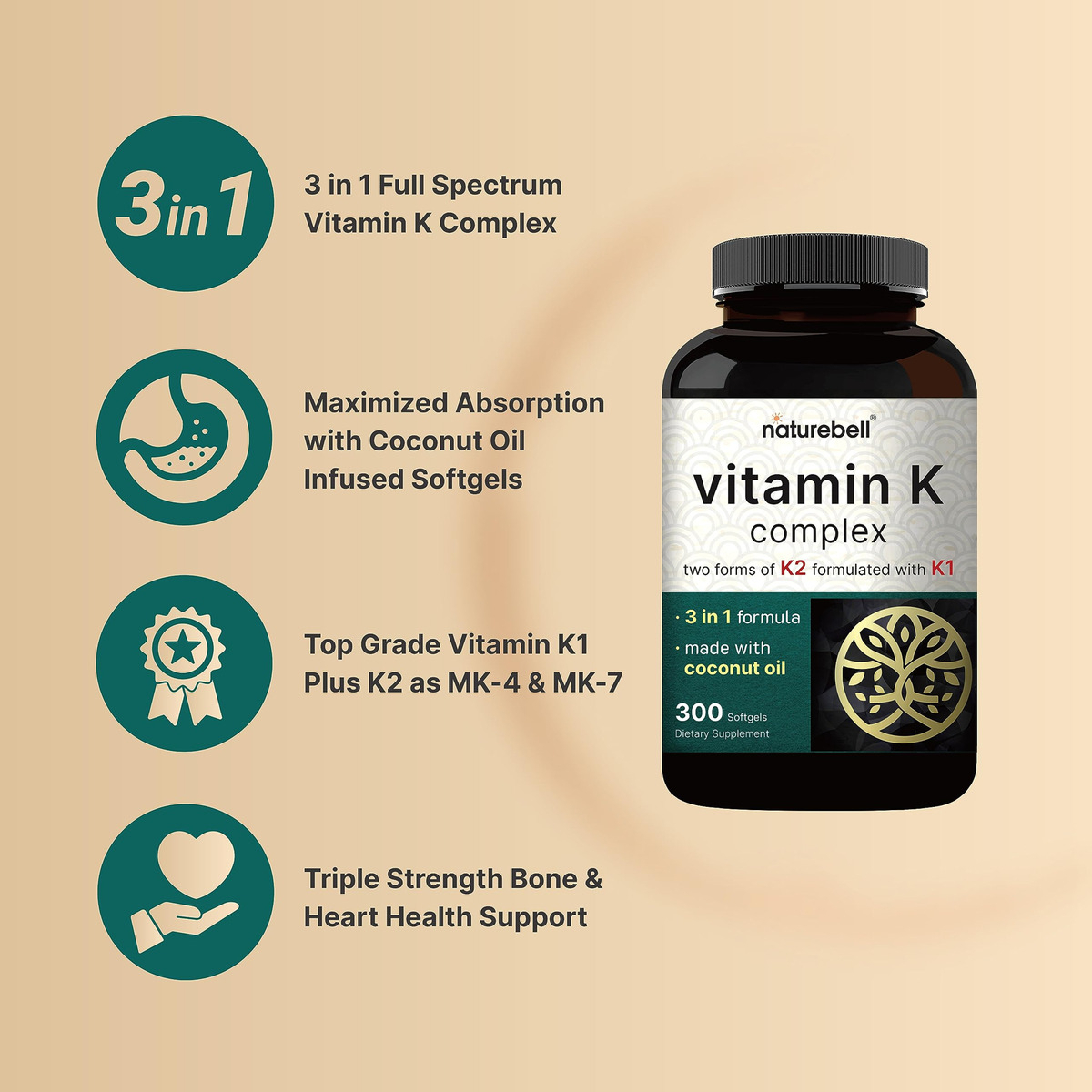 Salud y Equipamiento Médico - Complejo De Vitamina K Naturebell, K1 + K2 (mk-7 Y Mk-4) 2,6 2
