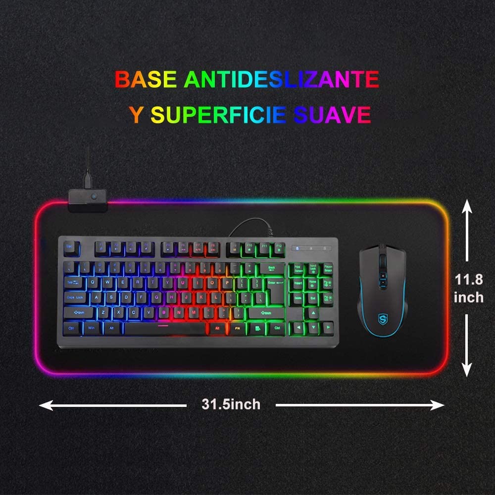 accesorios para electronica - Mousepad Gaming RGB de escritorio para Teclado y Ratón, Goma Impermeable con Bas 10