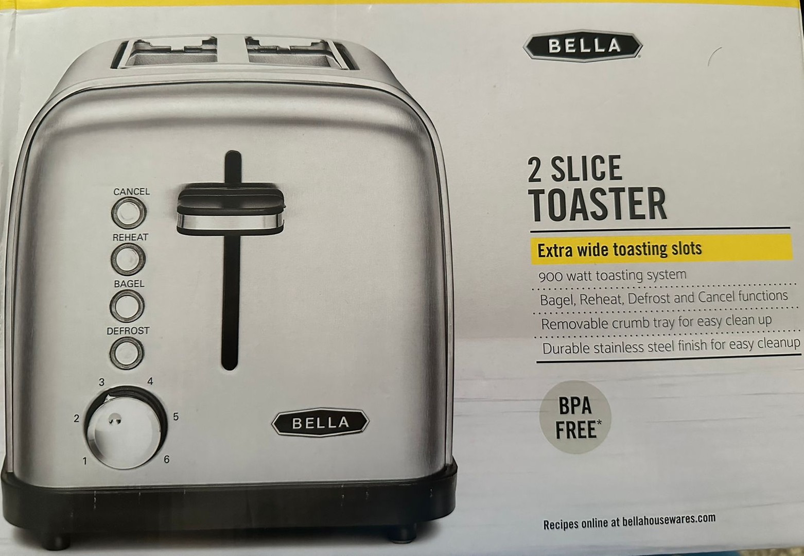 electrodomesticos - TOSTADORA DE 2 REBANADAS, MARCA BELLA EN ACERO INOXIDABLE. 0