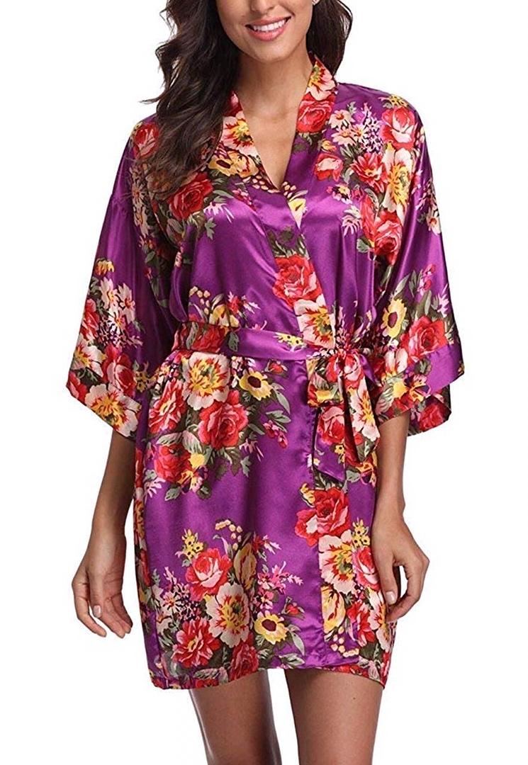 ropa para mujer - Bata para baño de seda satinada, tipo kimono