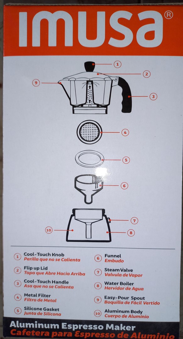 cocina - CAFETERA PARA EXPRESSO DE ALUMINIO DE 6 TAZAS IMUSA. 1