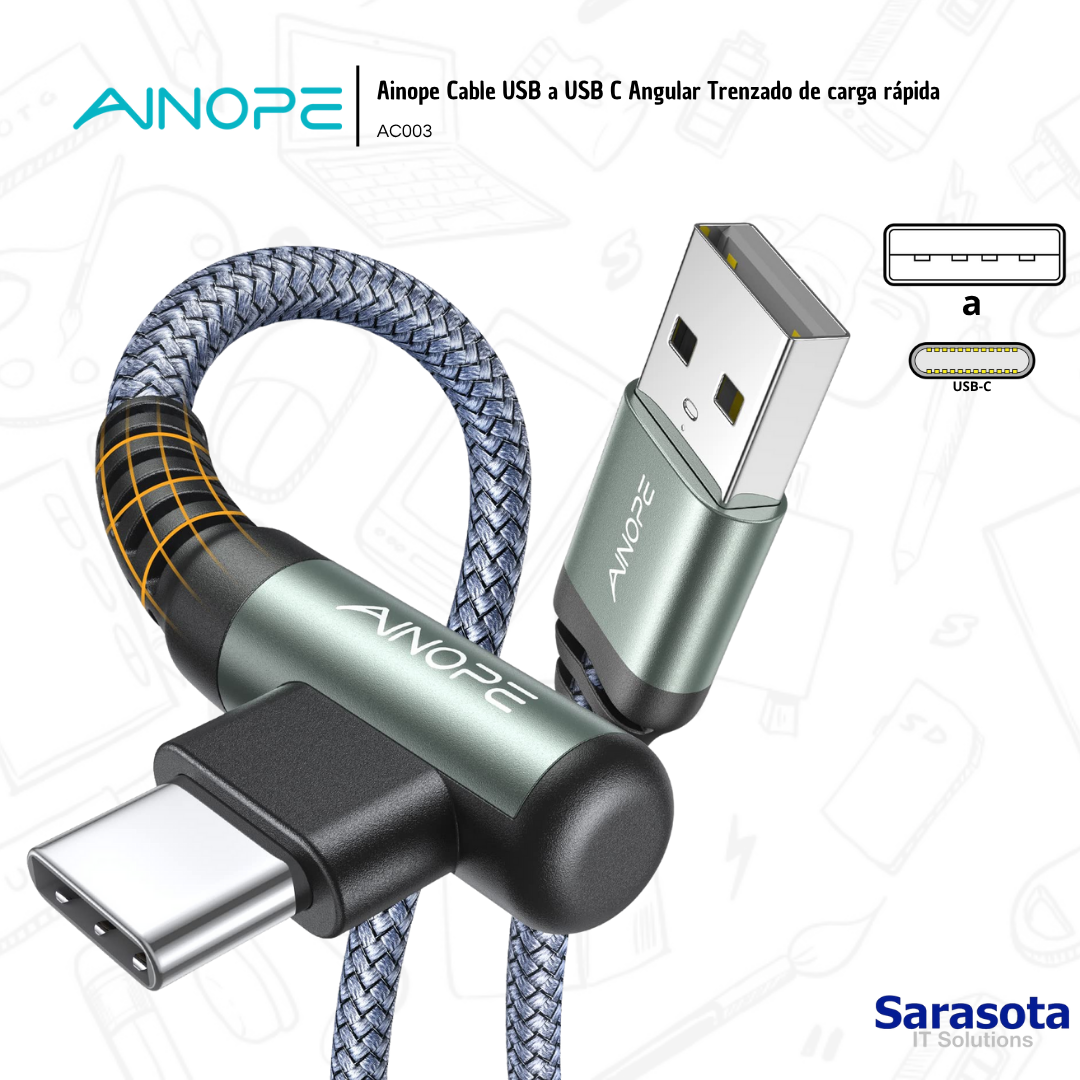 accesorios para electronica - Ainope Cable USB a USB C Angular Trenzado 2