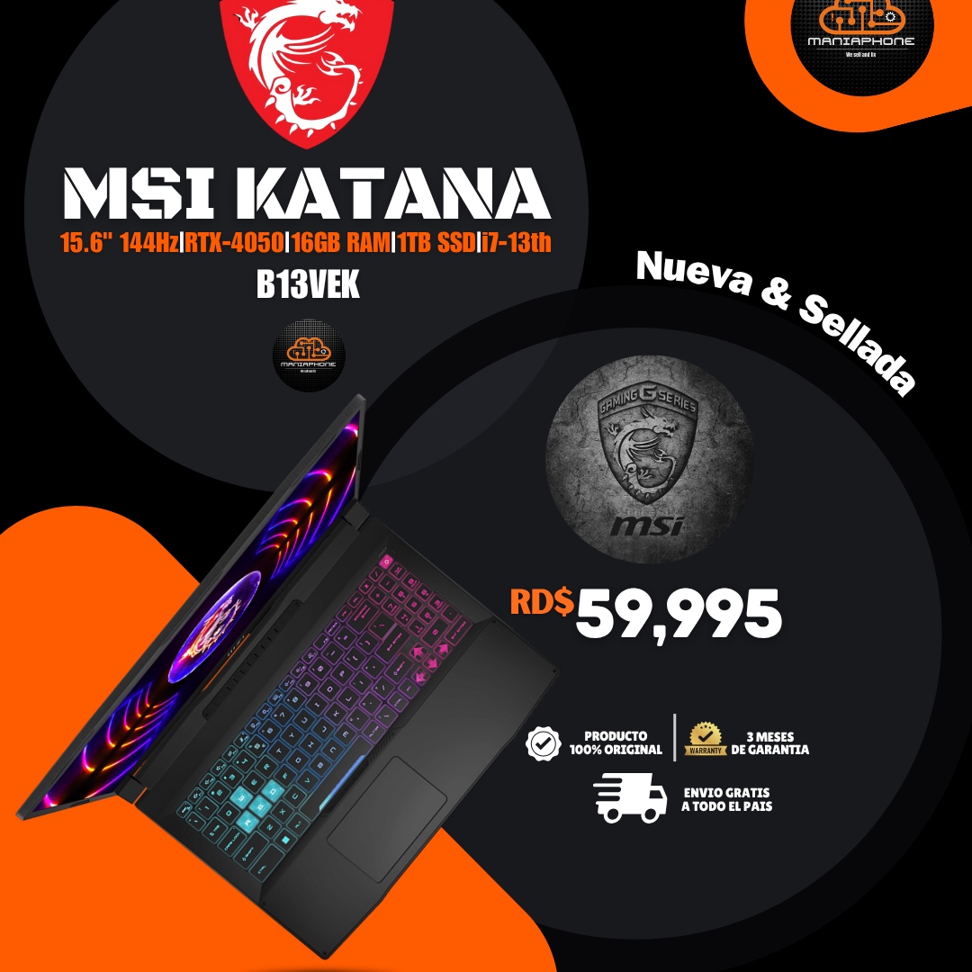 computadoras y laptops - MSI Katana 15.6” RTX 4050 i7 13va 16GB RAM 1TB SSD  1
