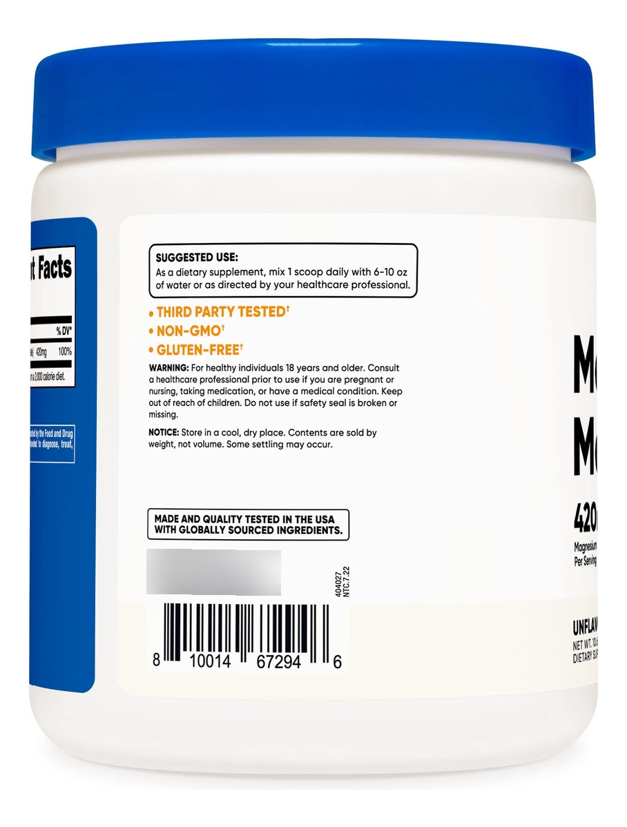 Salud y Equipamiento Médico - Malato De Magnesio En Polvo 300g 420mg Nutricost 2