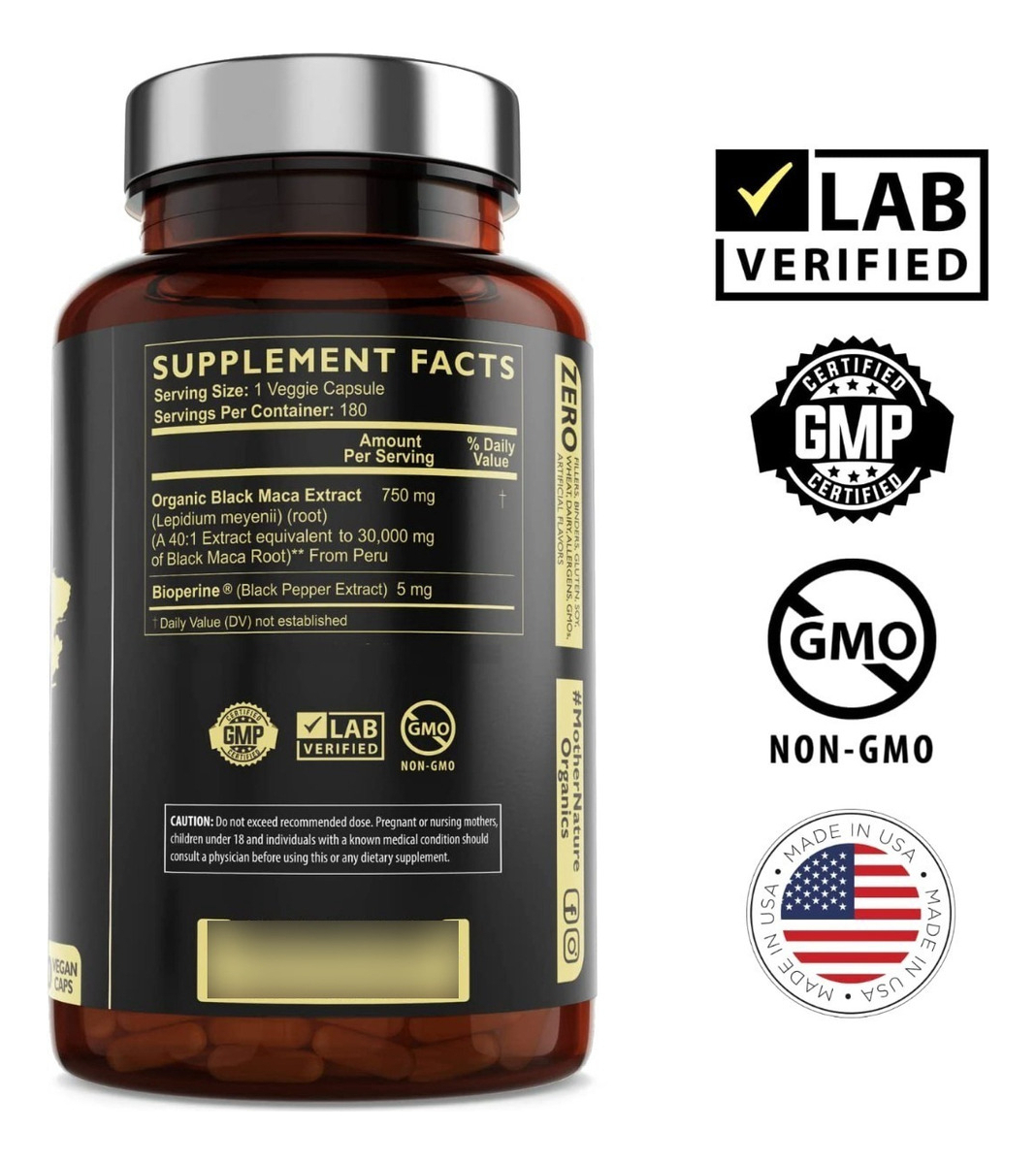 Salud y Equipamiento Médico - Maca Negra Organica 30.000 Mg Hombres Y Mujeres 180 Cap 1