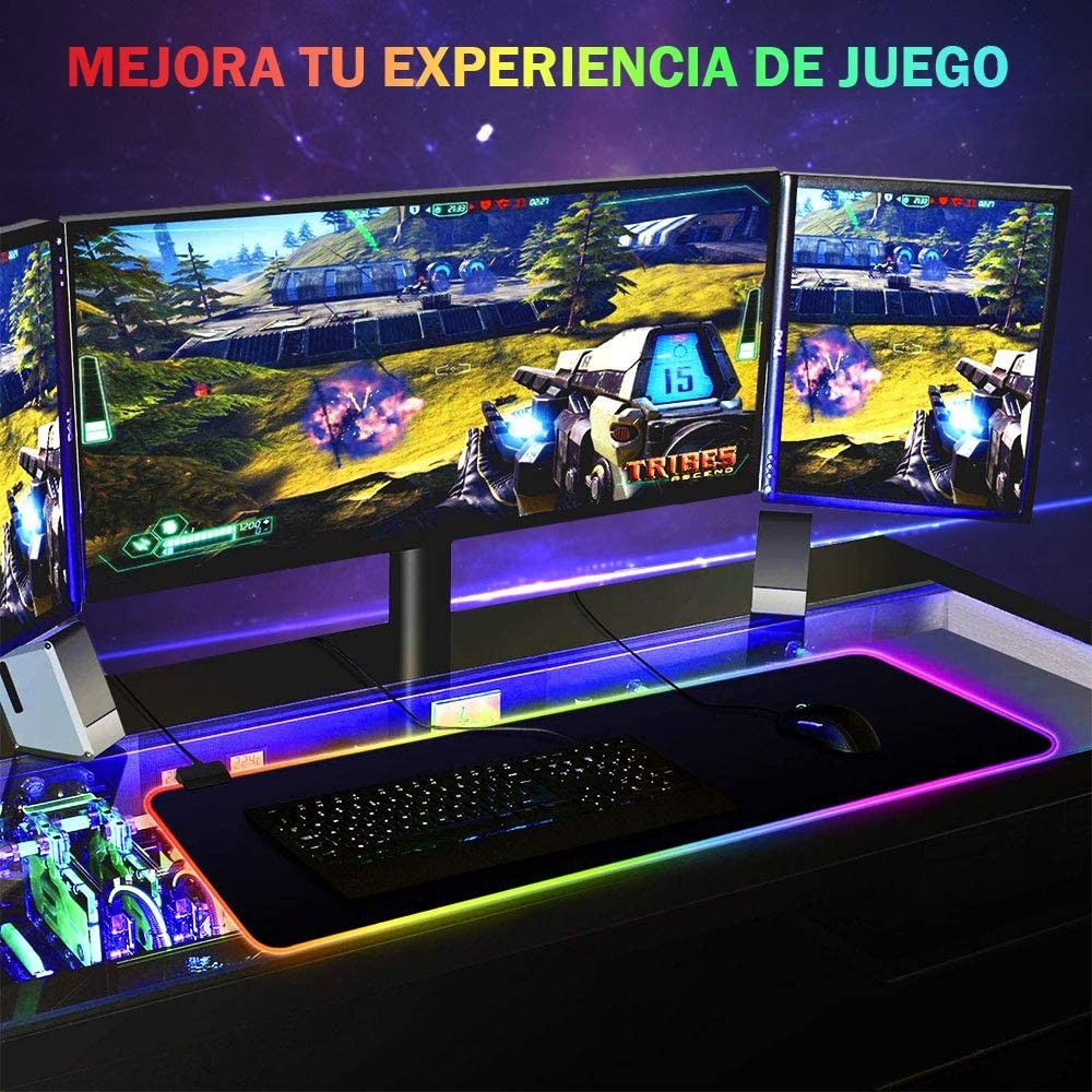 accesorios para electronica - Mousepad Gaming RGB de escritorio para Teclado y Ratón, Goma Impermeable con Bas 9