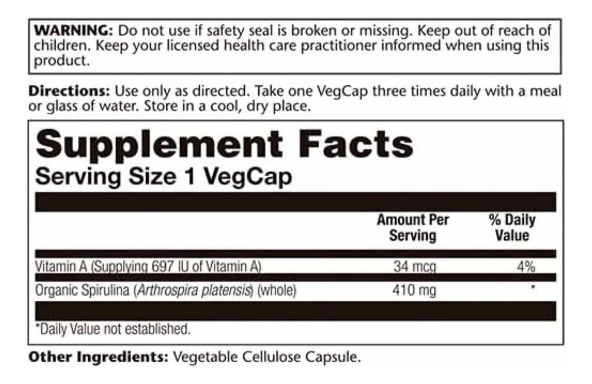 Salud y Equipamiento Médico - Espirulina 410mg 100cap Solaray 1