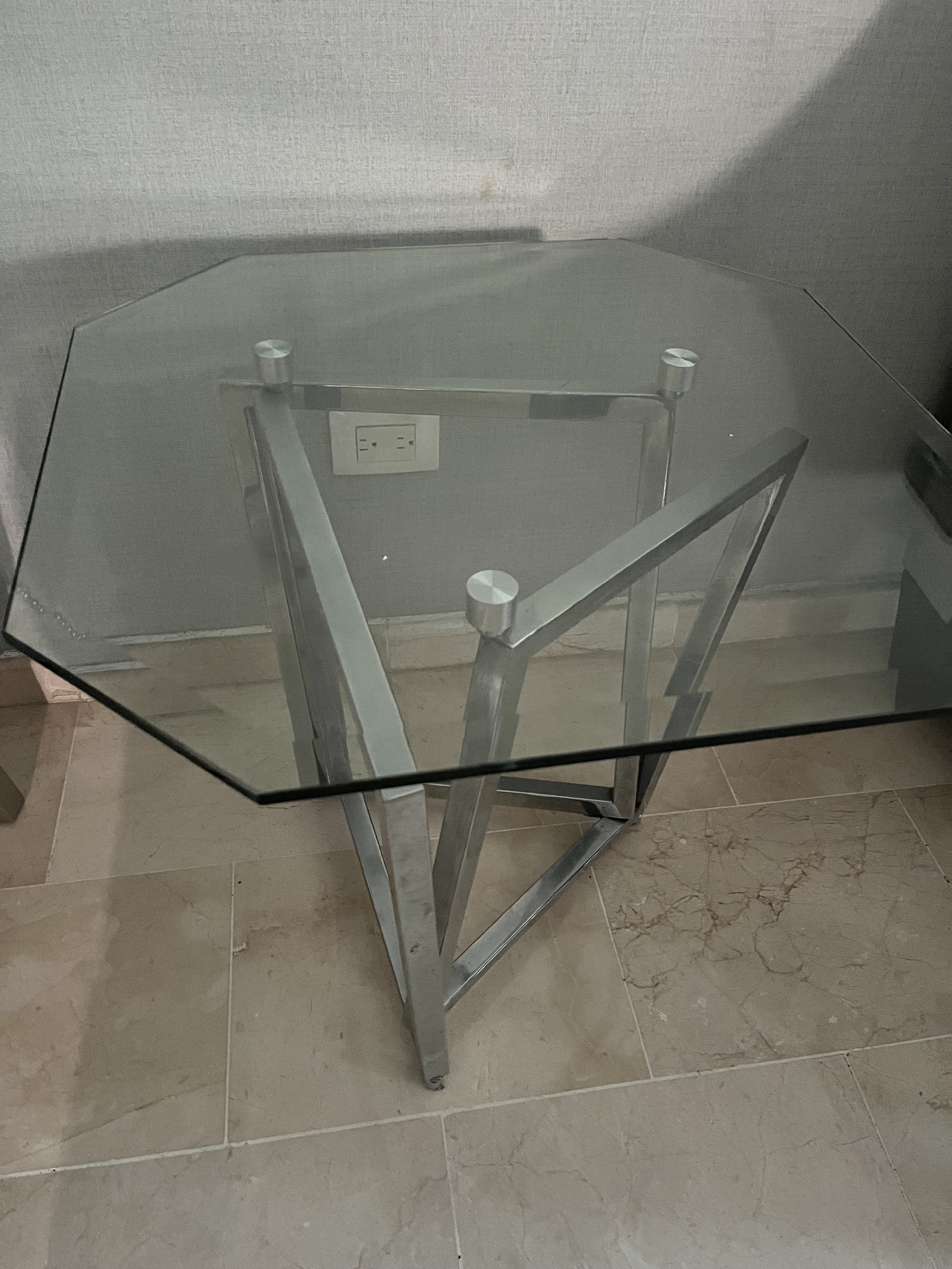 muebles y colchones - Mesita auxiliar moderna de vidrio templado y acero 2