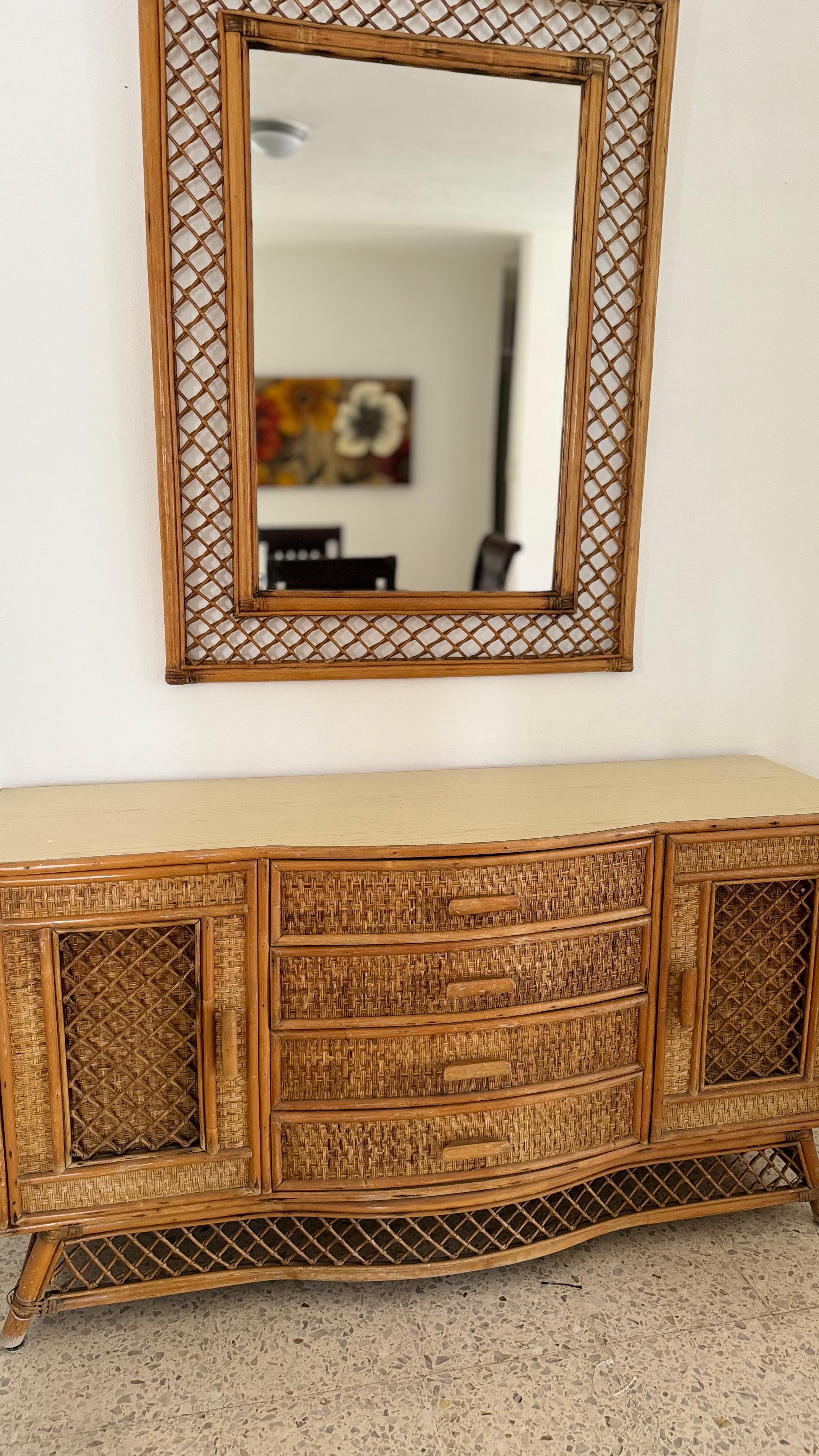 muebles y colchones - Seibo / Credenza con Espejo en Rattan ( Ratán ) 0
