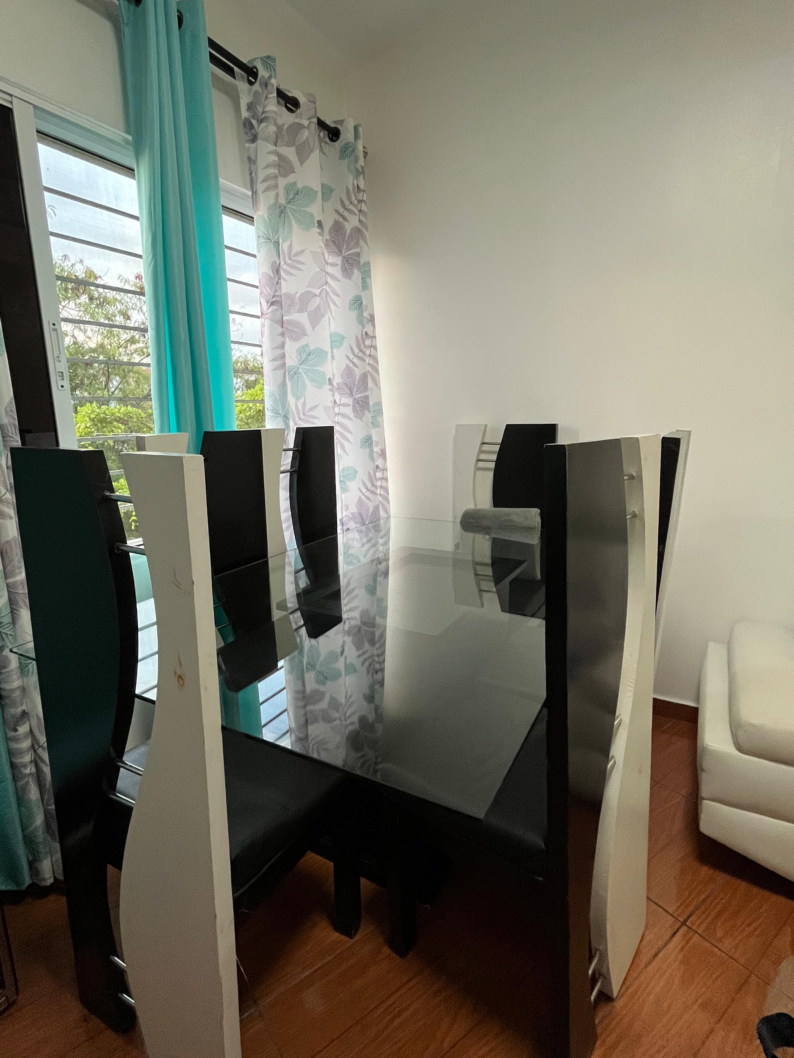muebles y colchones - mesa con tope en cristal y 6 sillas mueble blanco en L y mesa centro italiana 0