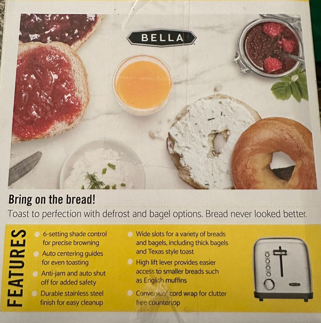 electrodomesticos - TOSTADORA DE 2 REBANADAS, MARCA BELLA EN ACERO INOXIDABLE. 1