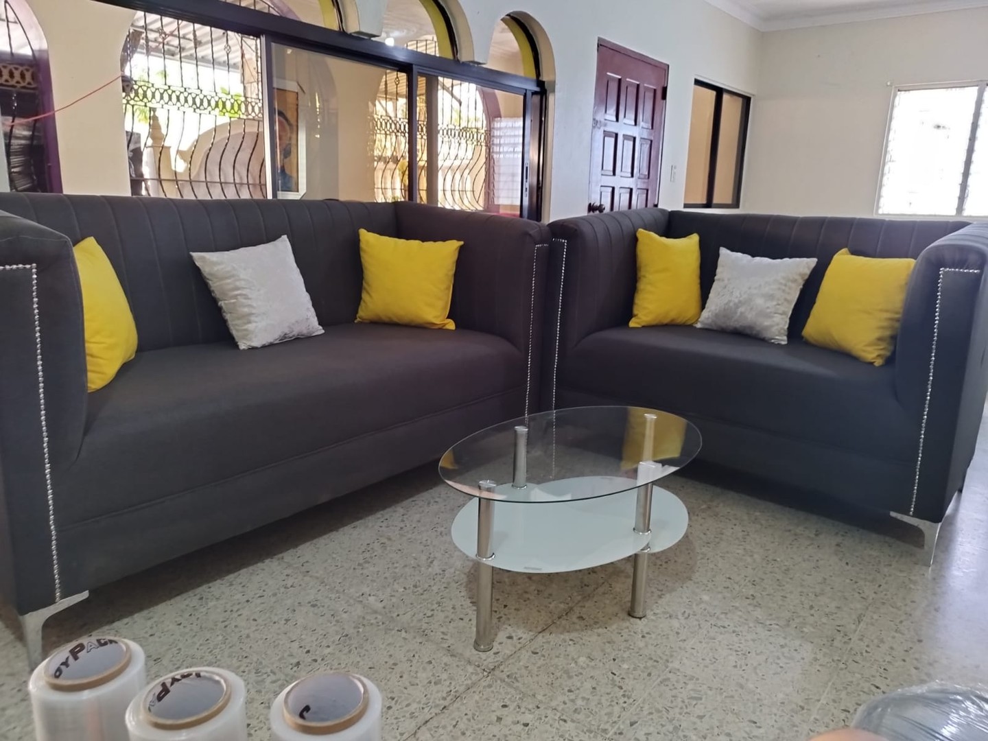 muebles y colchones - sofa alfred mesa de cristal incluida 2