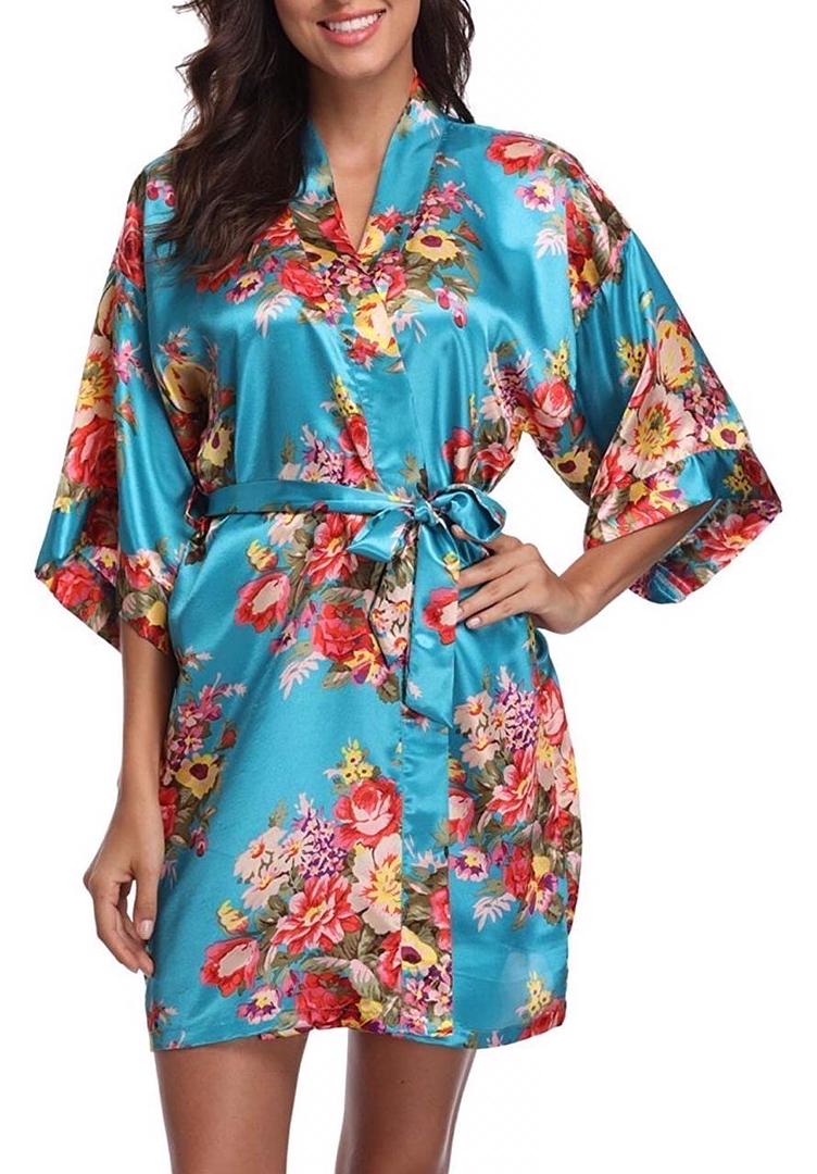 ropa para mujer - Bata para baño de seda satinada, tipo kimono 1