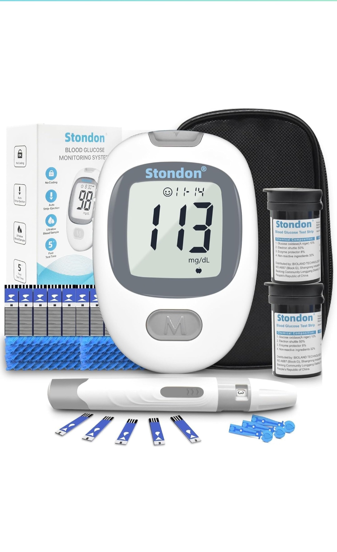 salud y belleza - Kit Glucómetro Stondon con 100 tiras y lancetas nuevo RD$1,950 0