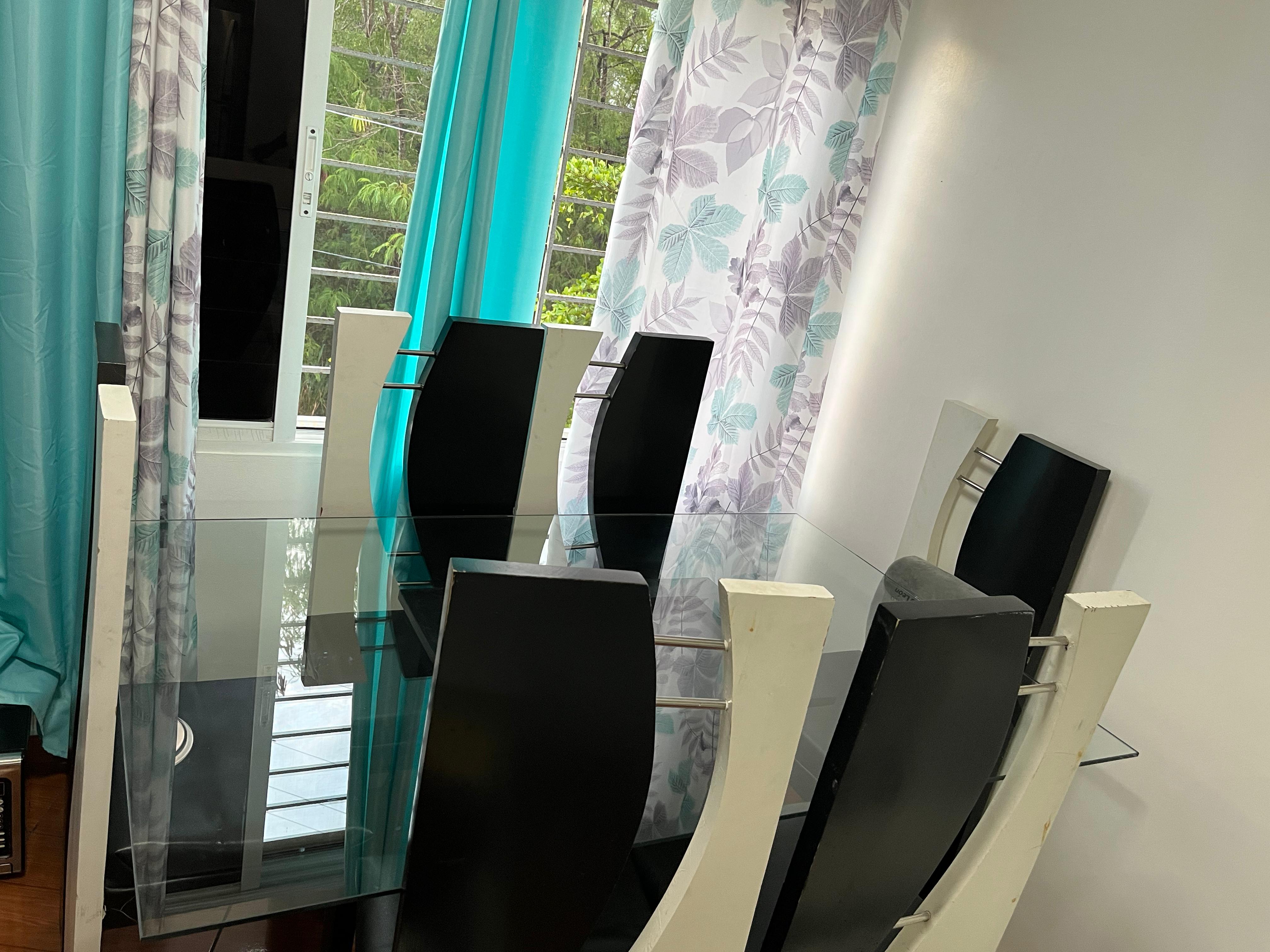 muebles y colchones - mesa con tope en cristal y 6 sillas mueble blanco en L y mesa centro italiana 1