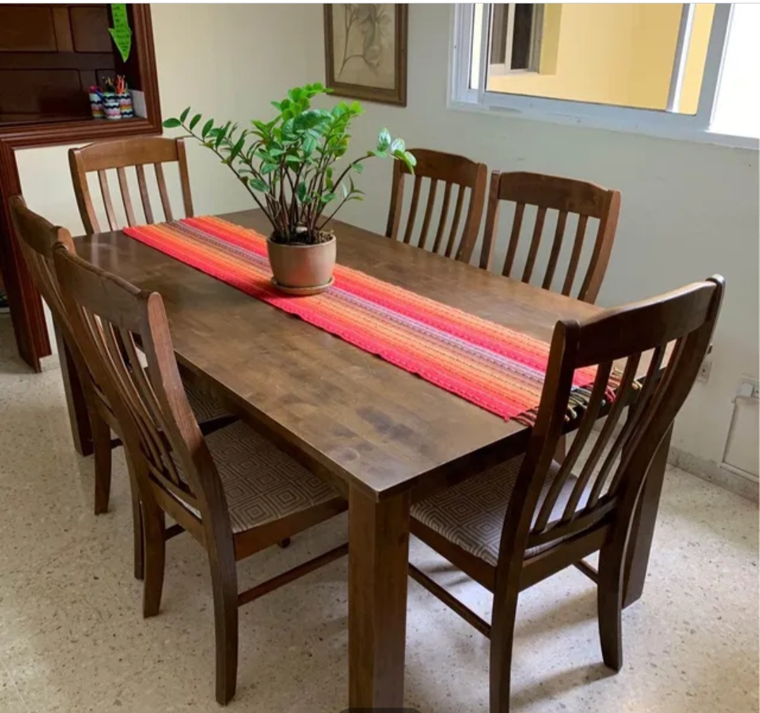 muebles y colchones - Mesa de madera de salon con 6 sillas de madera 2